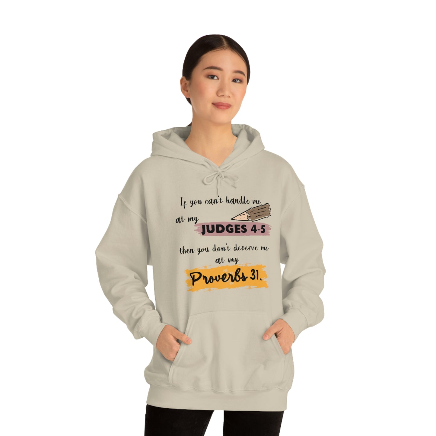 Women's Judges 4-5/Proverbs 31 (Black Text)  Heavy Blend™ Hooded Sweatshirt