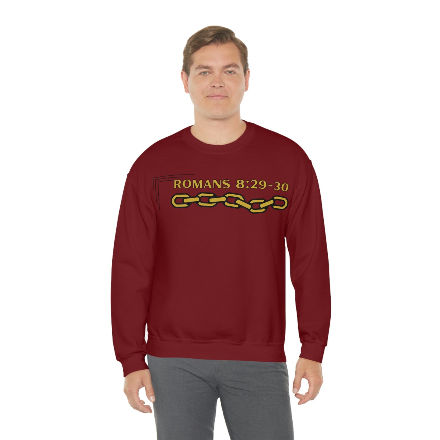 Unisex Golden Chain of Redemption (Romans 8:28-29) [Gold] Heavy Blend™ Crewneck Sweatshirt