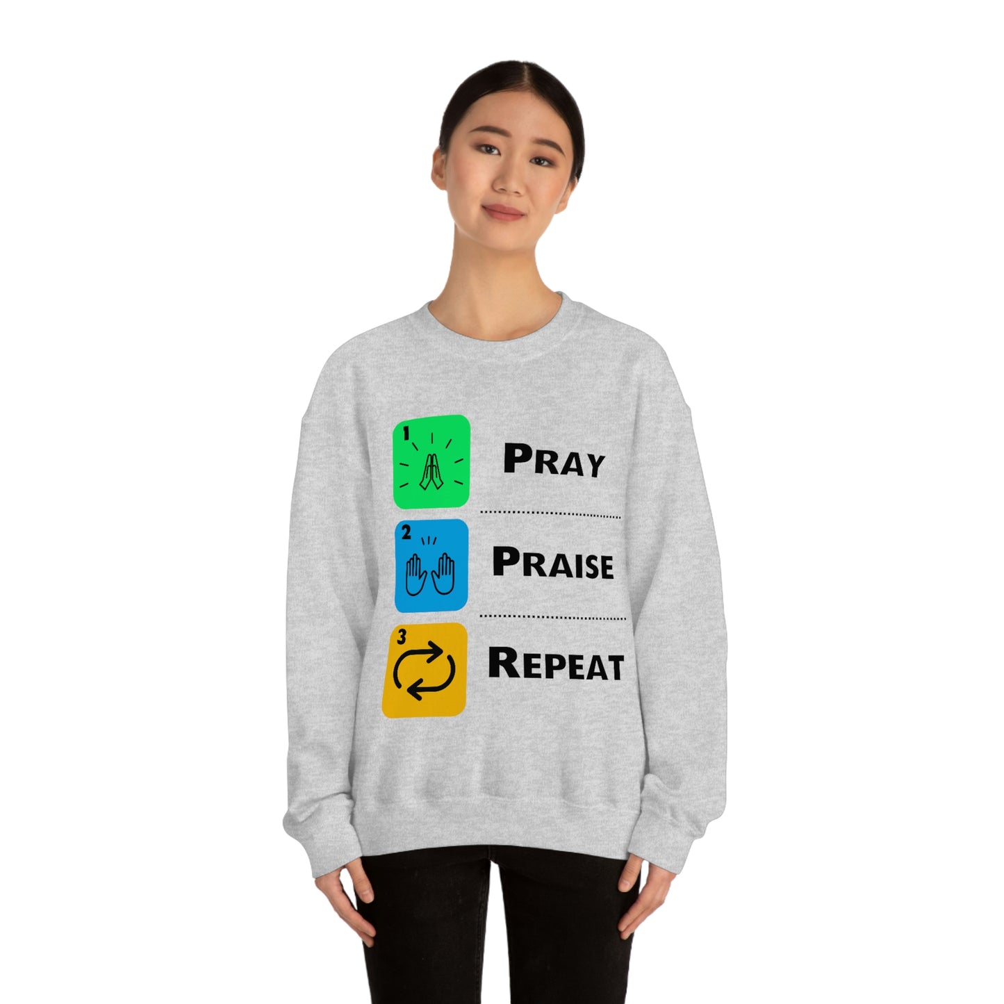 Unisex Pray, Praise, Repeat Heavy Blend™ Crewneck Sweatshirt (Palette 2)