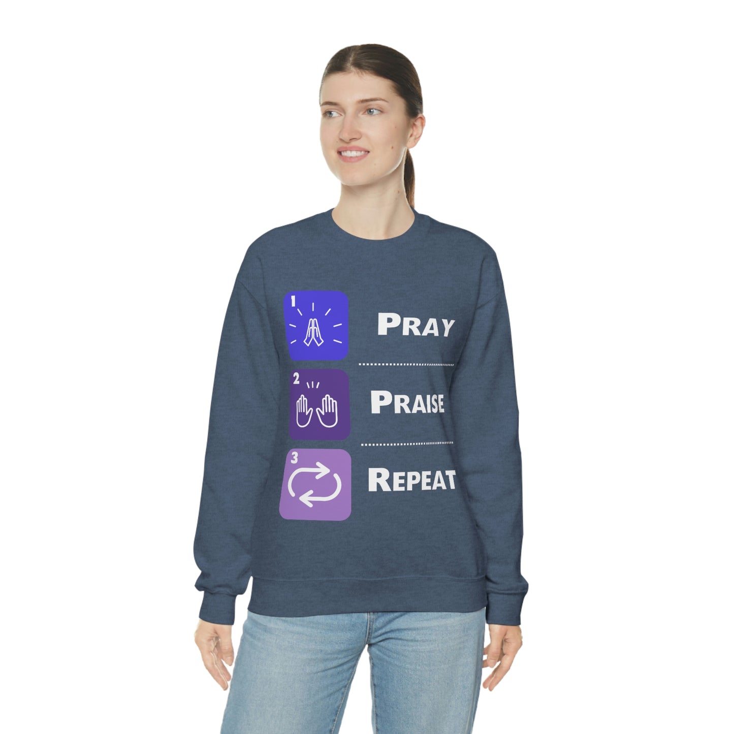 Unisex Pray, Praise, Repeat Heavy Blend™ Crewneck Sweatshirt (Palette 3)