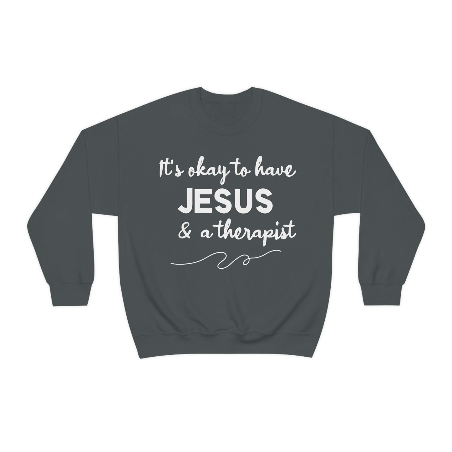 Women's Jesus & A Therapist (White Text) Heavy Blend™ Crewneck Sweatshirt