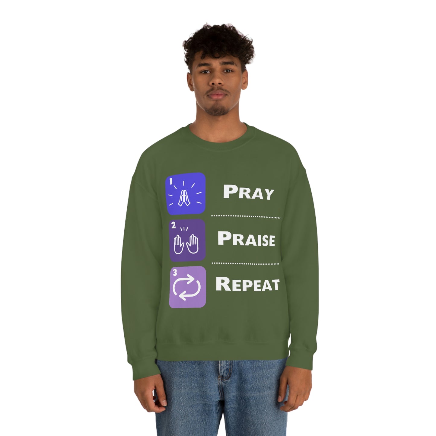 Unisex Pray, Praise, Repeat Heavy Blend™ Crewneck Sweatshirt (Palette 3)