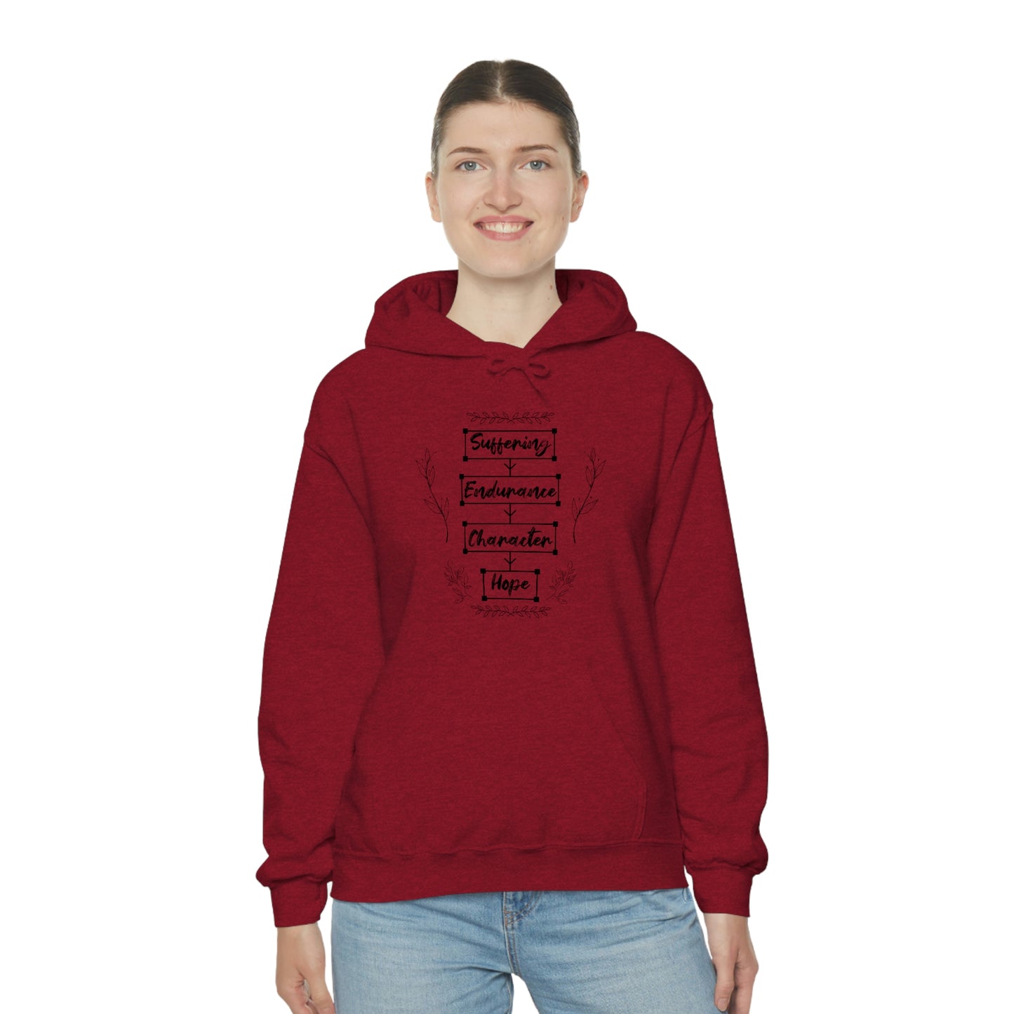 Women's Suffering Produces Hope (Romans 5:4) [Black Text] Heavy Blend™ Hooded Sweatshirt