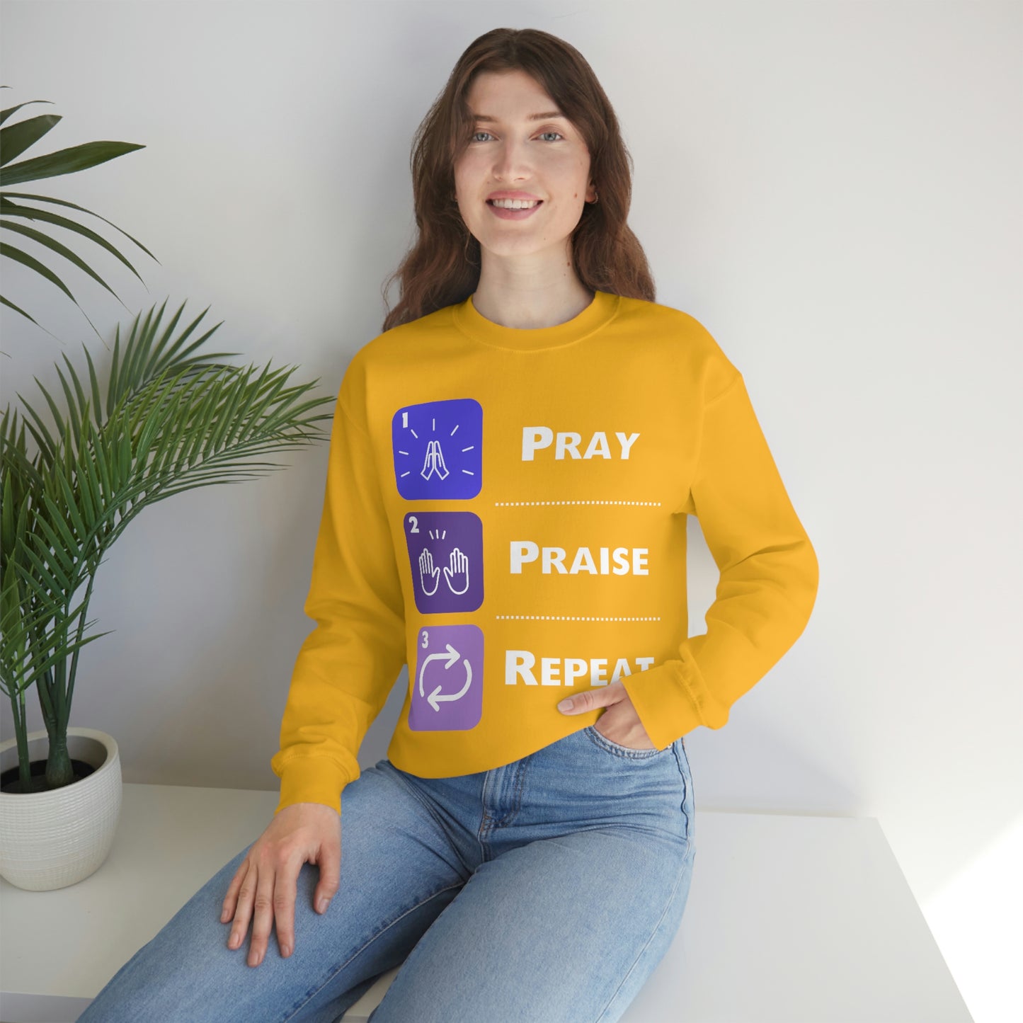 Unisex Pray, Praise, Repeat Heavy Blend™ Crewneck Sweatshirt (Palette 3)