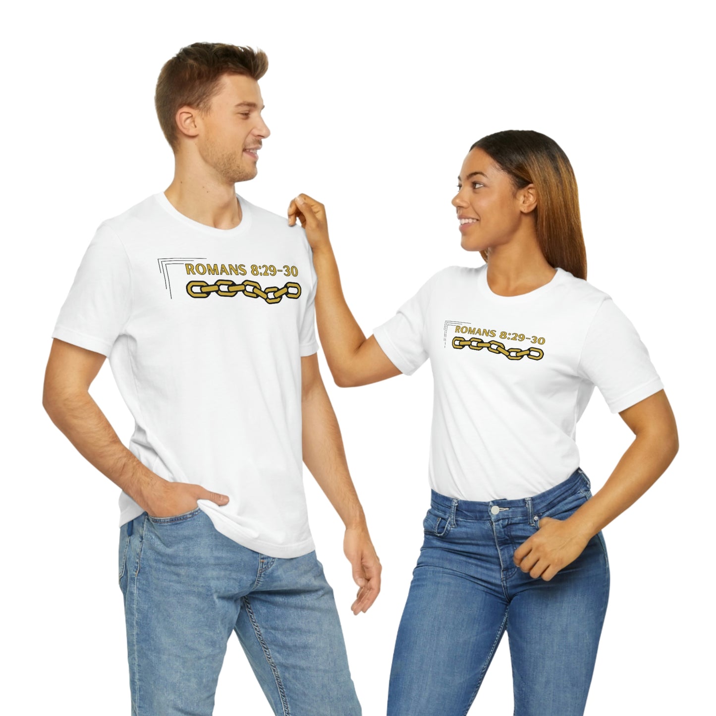 Unisex Golden Chain of Redemption (Romans 8:28-29) [Gold] Short Sleeve T-Shirt