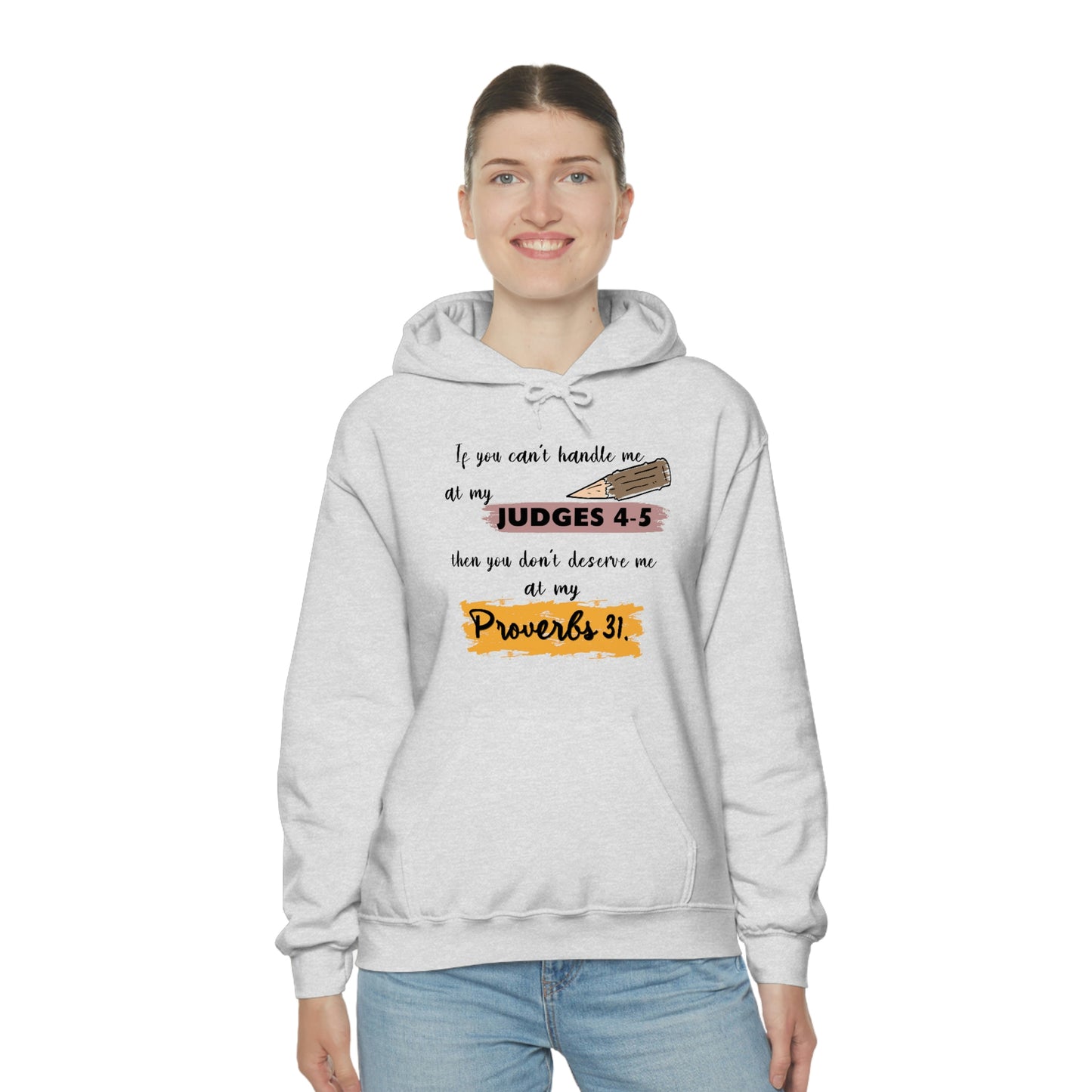 Women's Judges 4-5/Proverbs 31 (Black Text)  Heavy Blend™ Hooded Sweatshirt