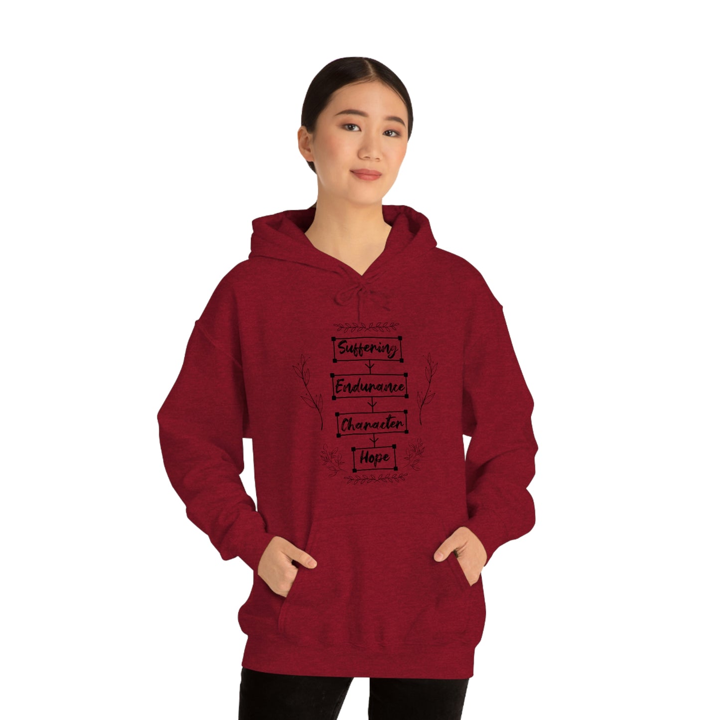 Women's Suffering Produces Hope (Romans 5:4) [Black Text] Heavy Blend™ Hooded Sweatshirt