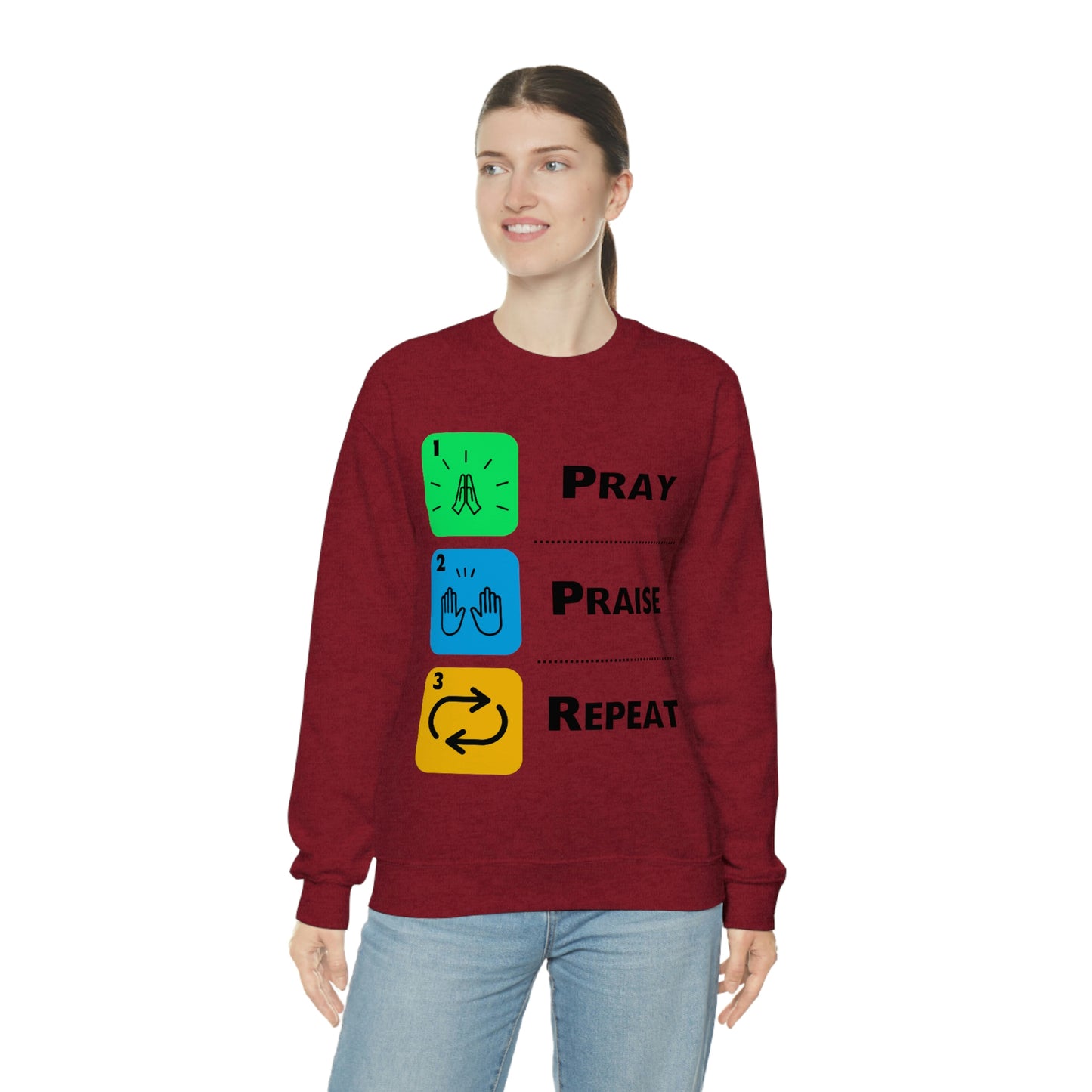 Unisex Pray, Praise, Repeat Heavy Blend™ Crewneck Sweatshirt (Palette 2)