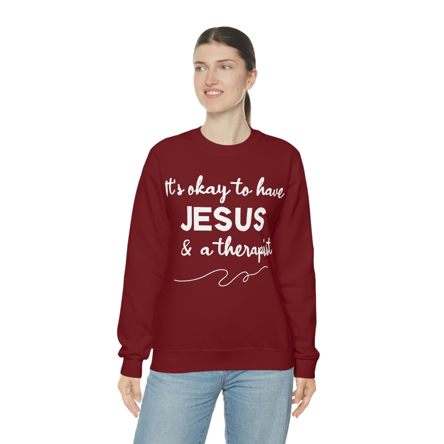 Women's Jesus & A Therapist (White Text) Heavy Blend™ Crewneck Sweatshirt