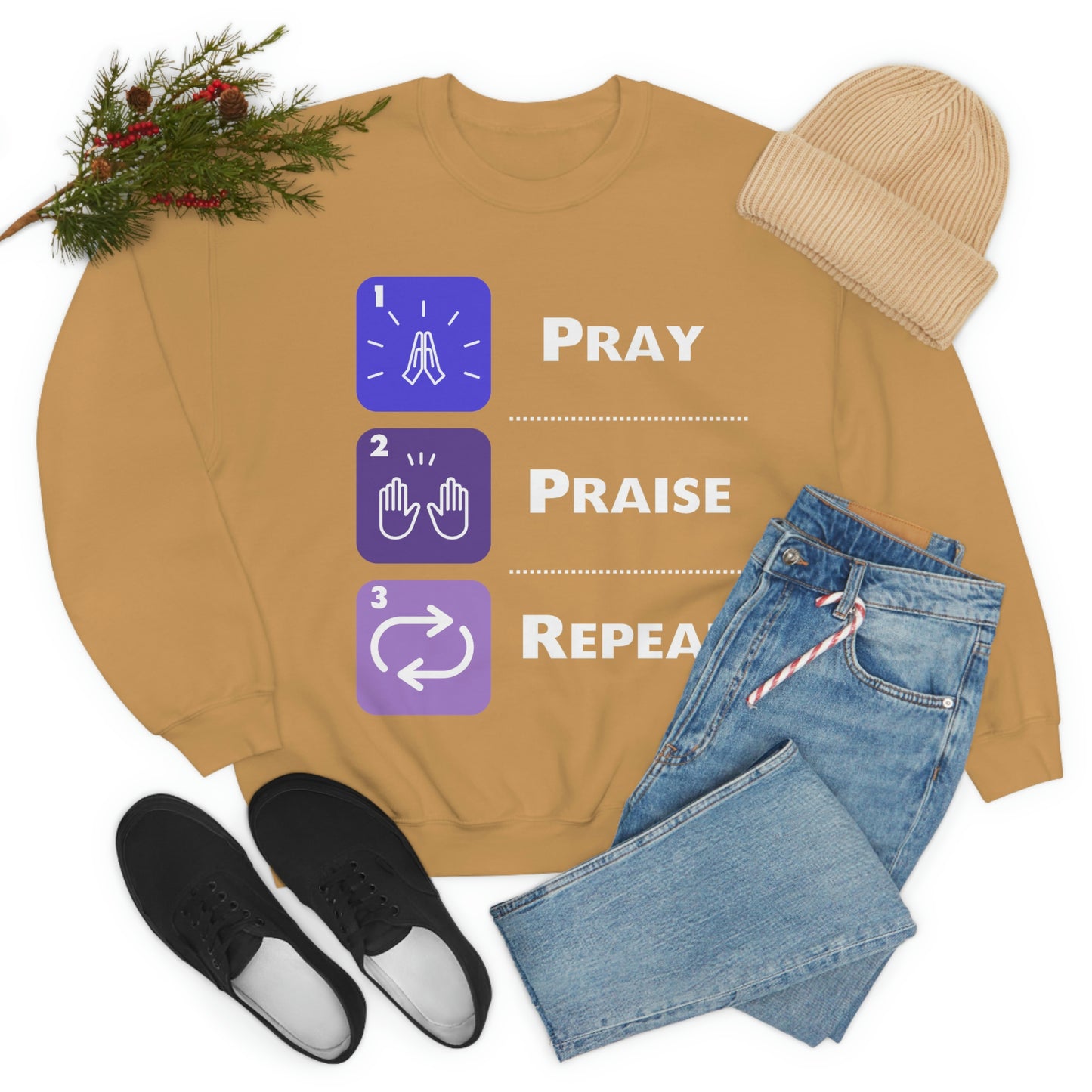 Unisex Pray, Praise, Repeat Heavy Blend™ Crewneck Sweatshirt (Palette 3)