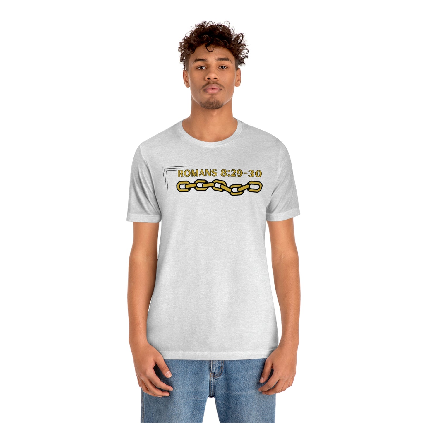 Unisex Golden Chain of Redemption (Romans 8:28-29) [Gold] Short Sleeve T-Shirt