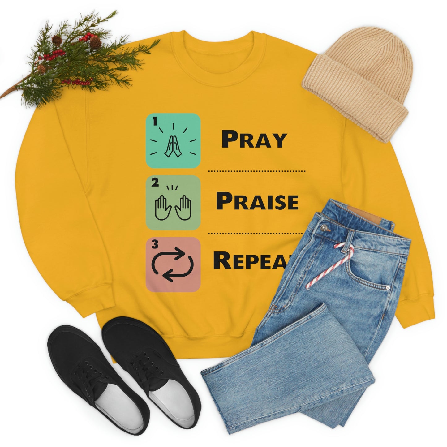 Unisex Pray, Praise, Repeat Heavy Blend™ Crewneck Sweatshirt (Palette 1)