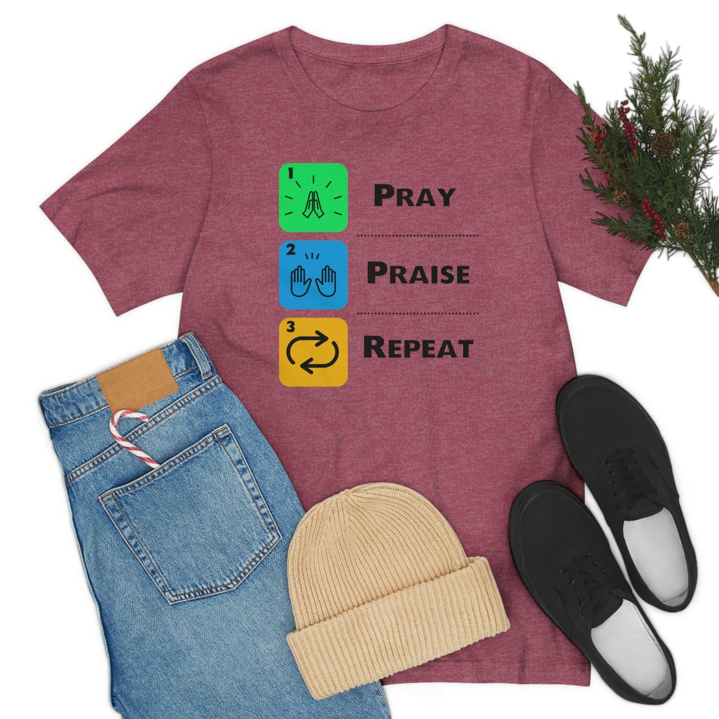 Unisex Pray, Praise, Repeat Short Sleeve T-Shirt (Palette 2)