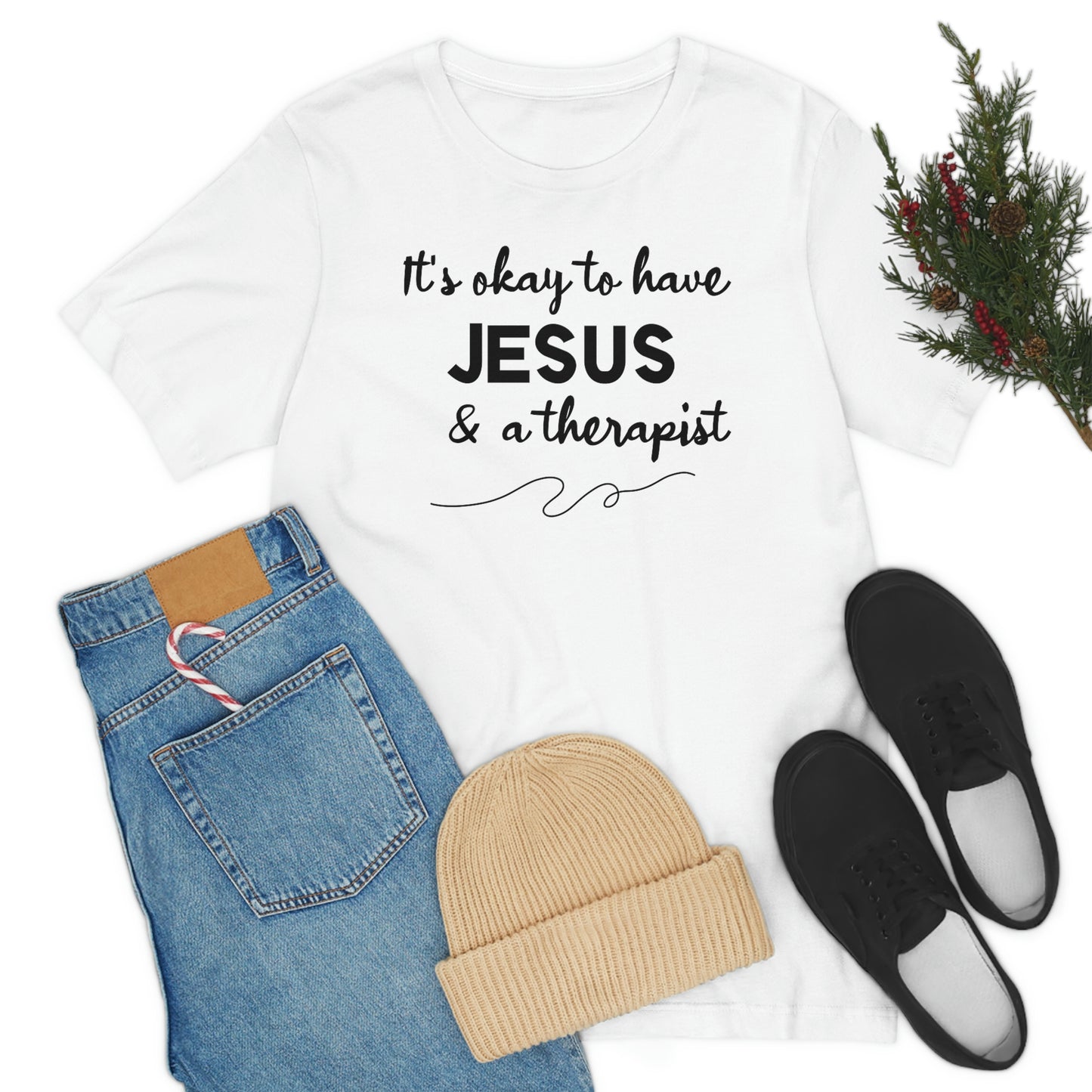 Women's Jesus & A Therapist (Black Text) Short Sleeve T-Shirt