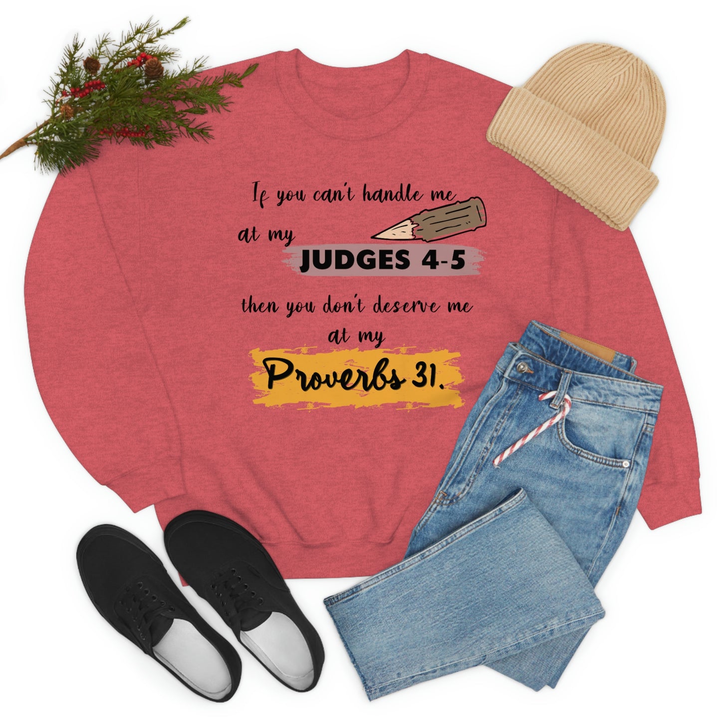 Women's Judges 4-5/Proverbs 31 (Black Text) Heavy Blend™ Crewneck Sweatshirt