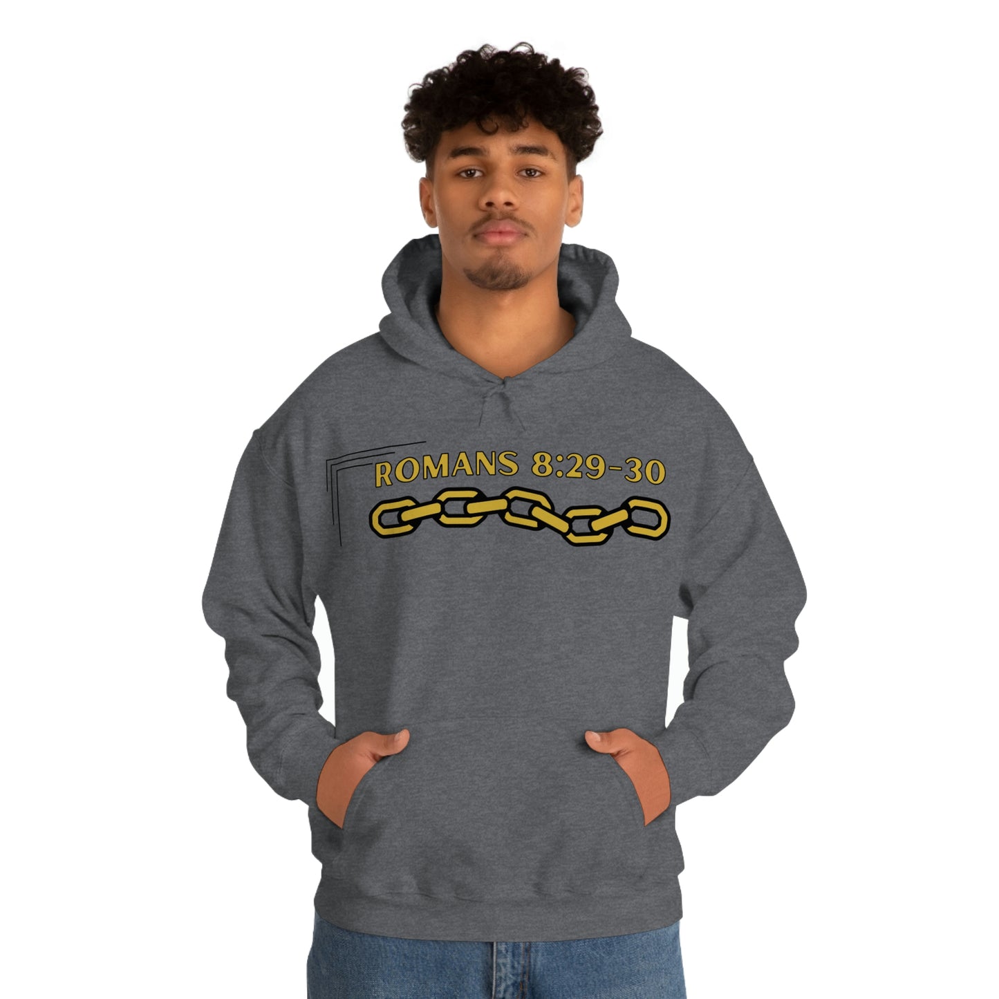 Unisex Golden Chain of Redemption (Romans 8:28-29) [Gold] Heavy Blend™ Hooded Sweatshirt