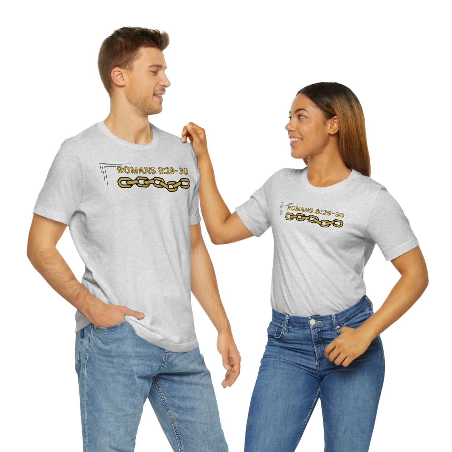 Unisex Golden Chain of Redemption (Romans 8:28-29) [Gold] Short Sleeve T-Shirt