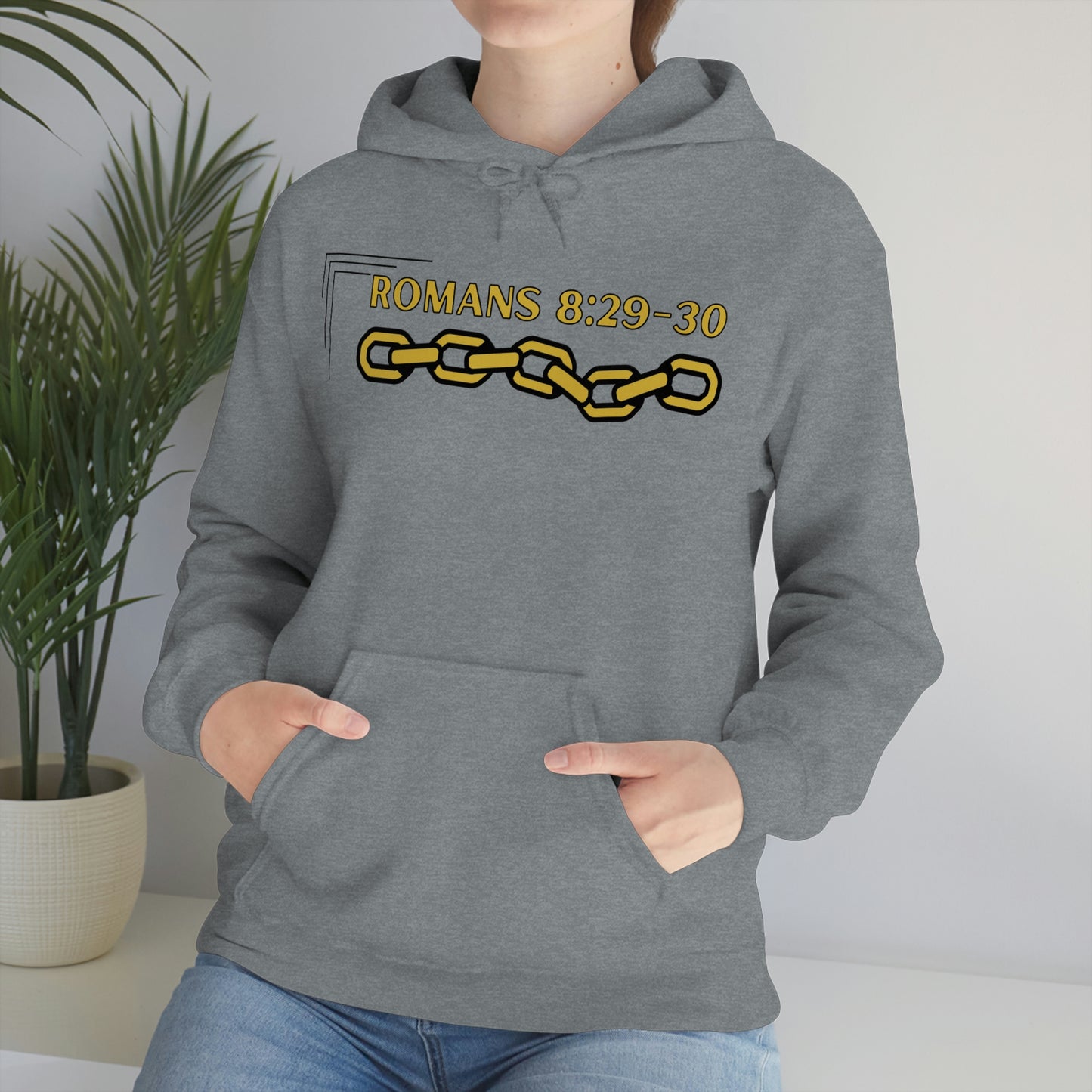 Unisex Golden Chain of Redemption (Romans 8:28-29) [Gold] Heavy Blend™ Hooded Sweatshirt