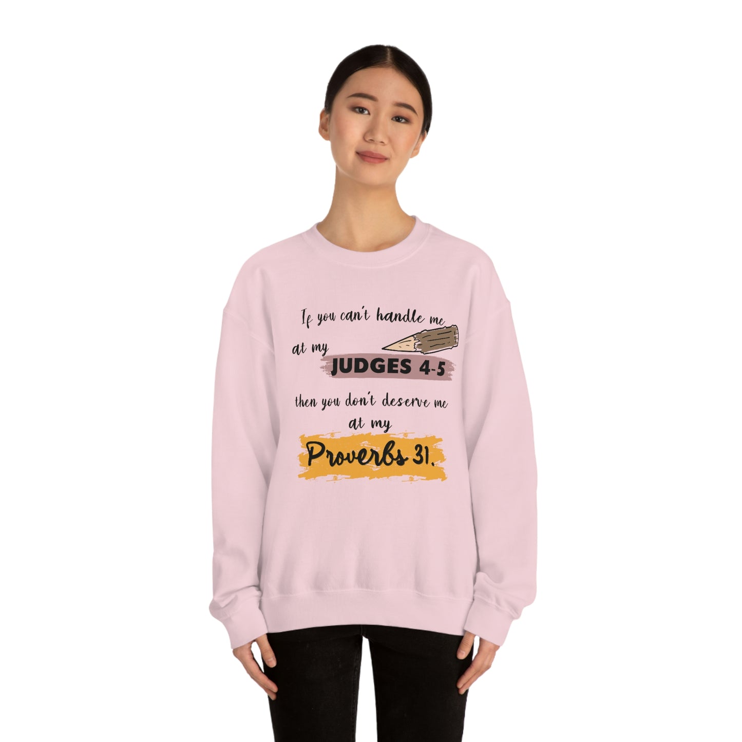 Women's Judges 4-5/Proverbs 31 (Black Text) Heavy Blend™ Crewneck Sweatshirt