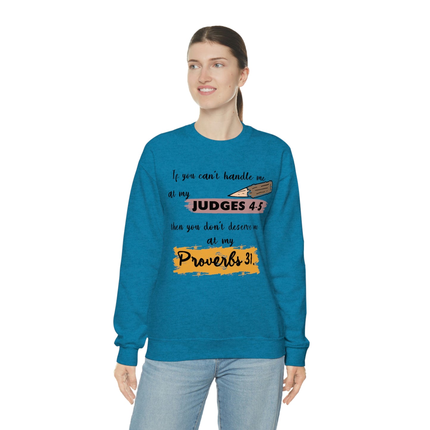 Women's Judges 4-5/Proverbs 31 (Black Text) Heavy Blend™ Crewneck Sweatshirt