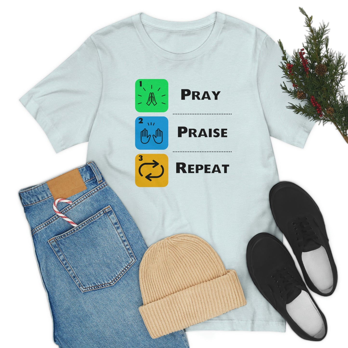 Unisex Pray, Praise, Repeat Short Sleeve T-Shirt (Palette 2)