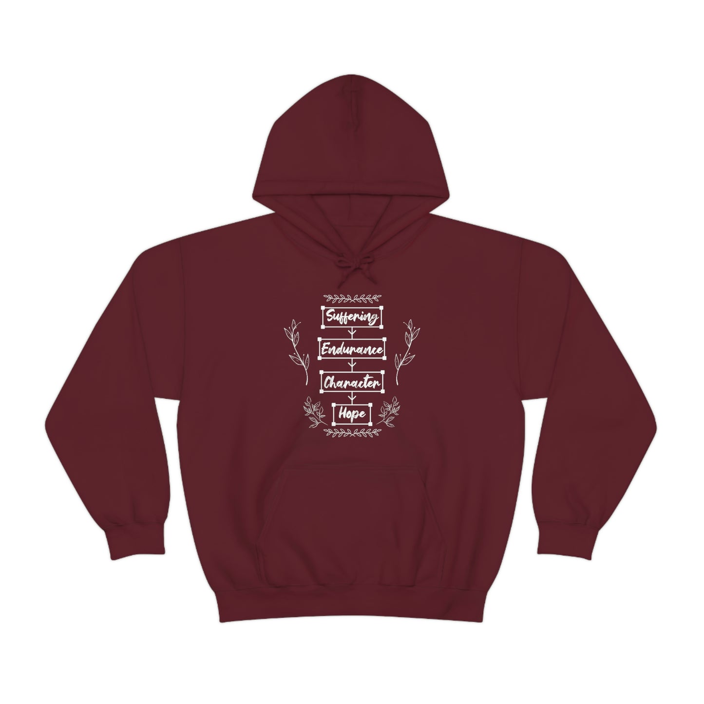 Women's Suffering Produces Hope (Romans 5:4) [White Text] Heavy Blend™ Hooded Sweatshirt