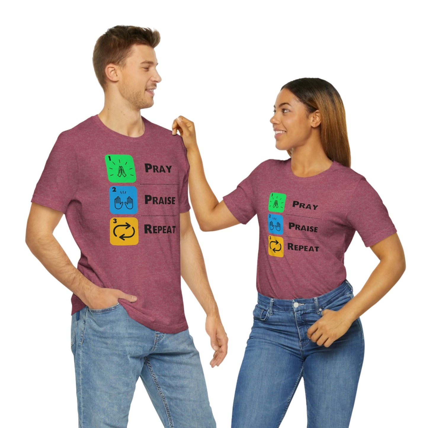 Unisex Pray, Praise, Repeat Short Sleeve T-Shirt (Palette 2)