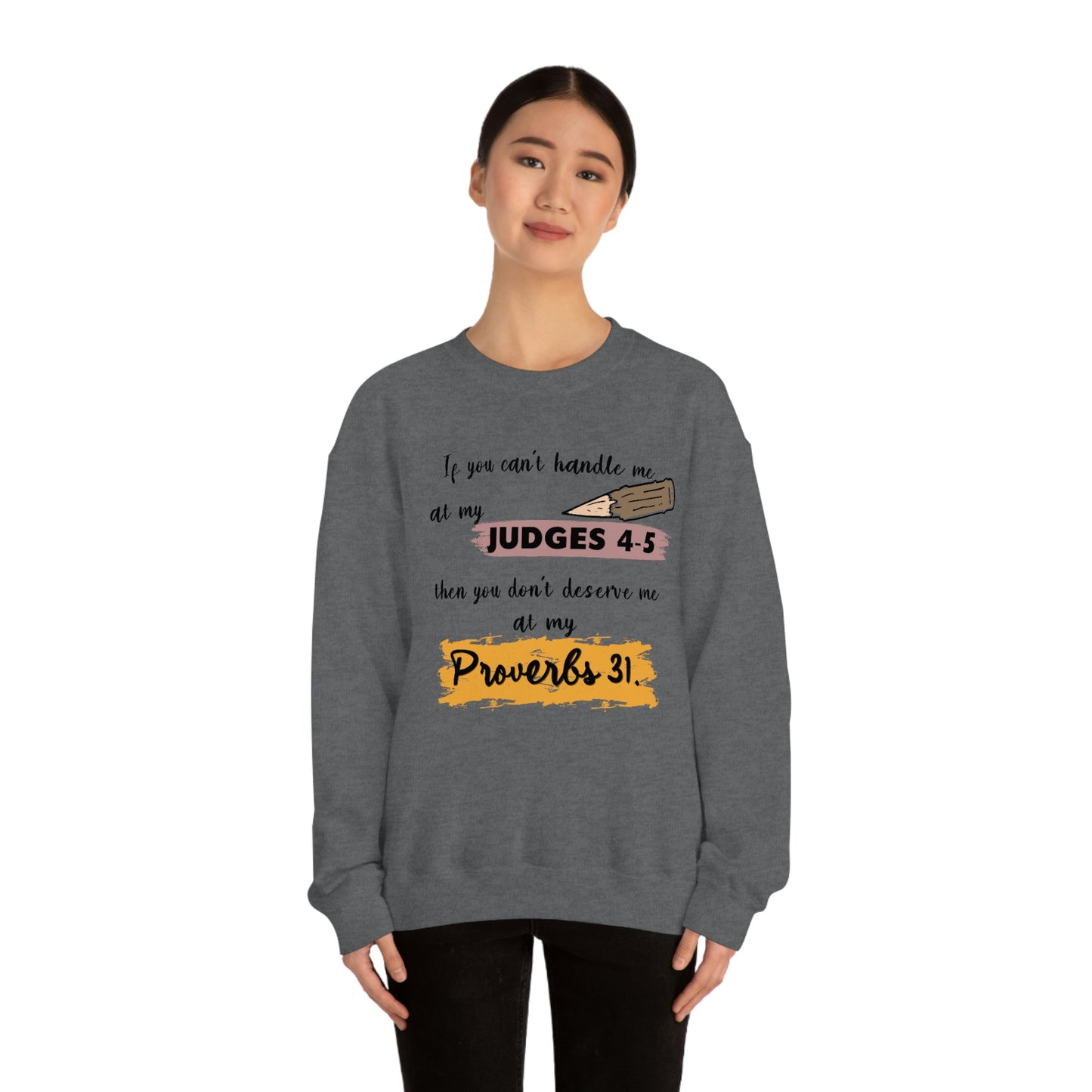 Women's Judges 4-5/Proverbs 31 (Black Text) Heavy Blend™ Crewneck Sweatshirt