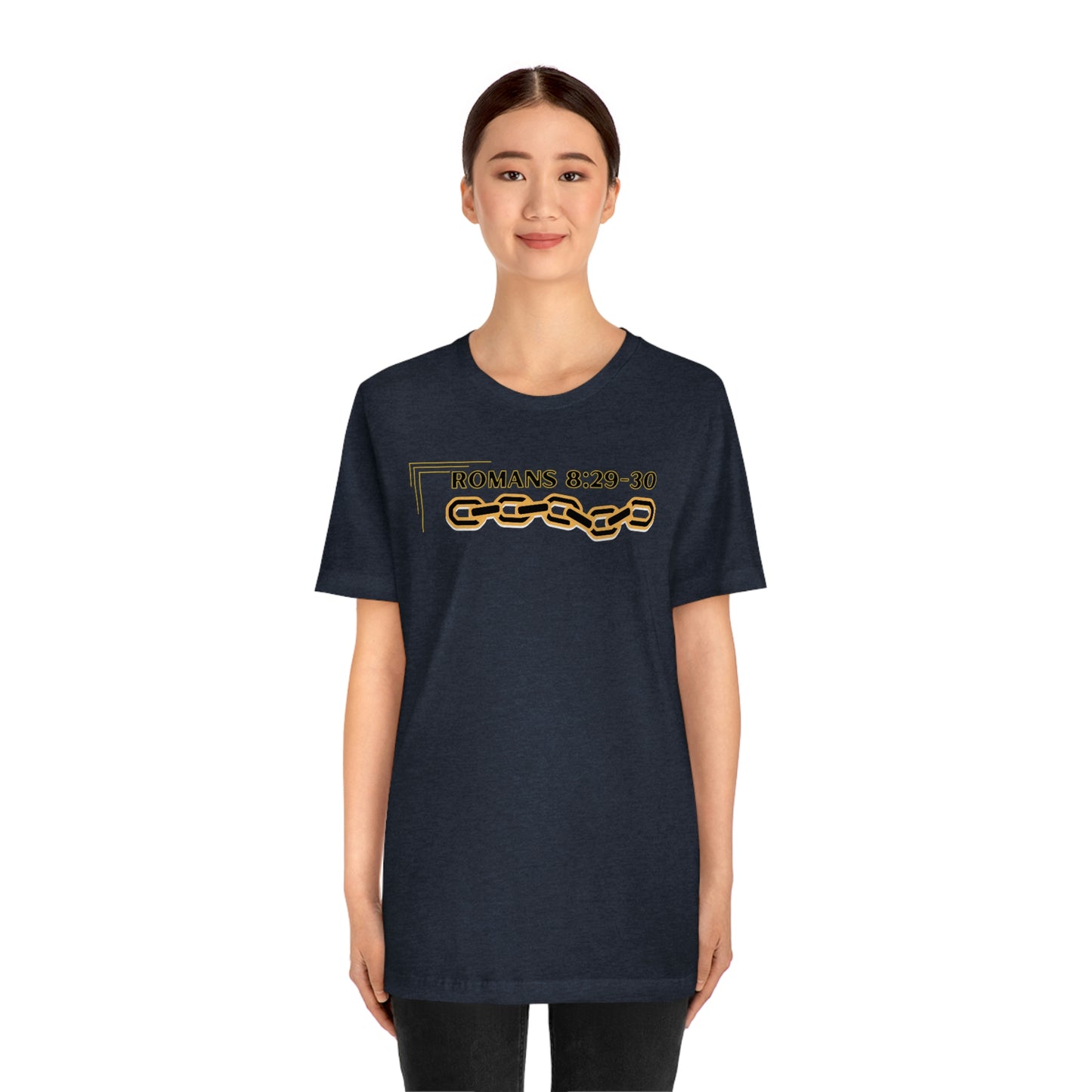 Unisex Golden Chain of Redemption (Romans 8:28-29) [Black] Short Sleeve T-Shirt