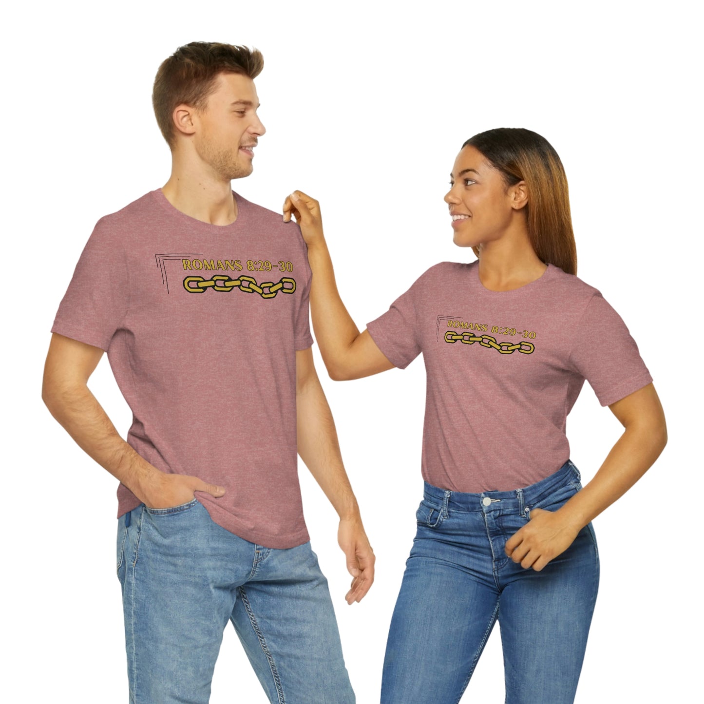 Unisex Golden Chain of Redemption (Romans 8:28-29) [Gold] Short Sleeve T-Shirt