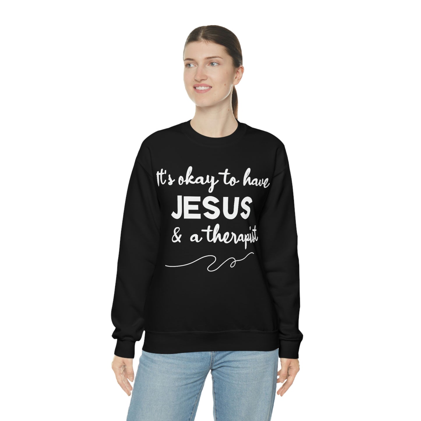 Women's Jesus & A Therapist (White Text) Heavy Blend™ Crewneck Sweatshirt