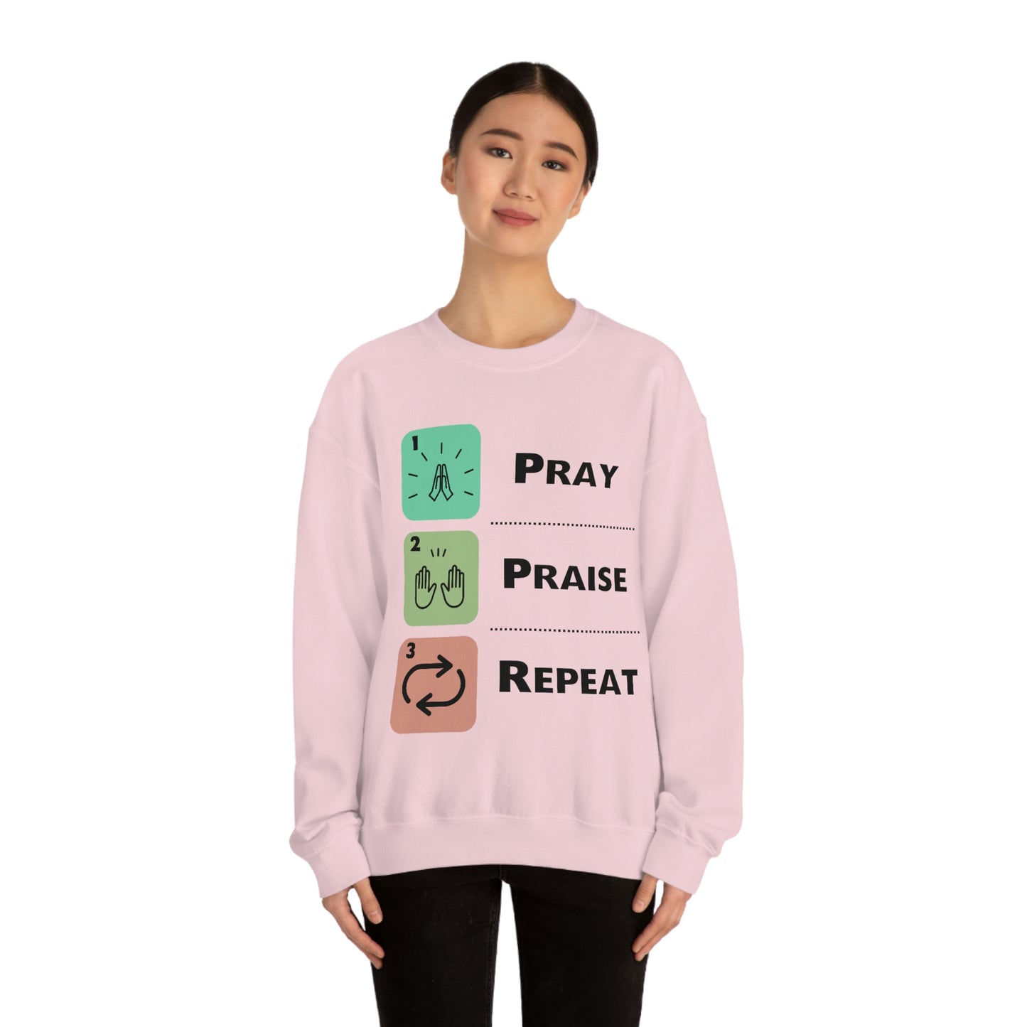 Unisex Pray, Praise, Repeat Heavy Blend™ Crewneck Sweatshirt (Palette 1)