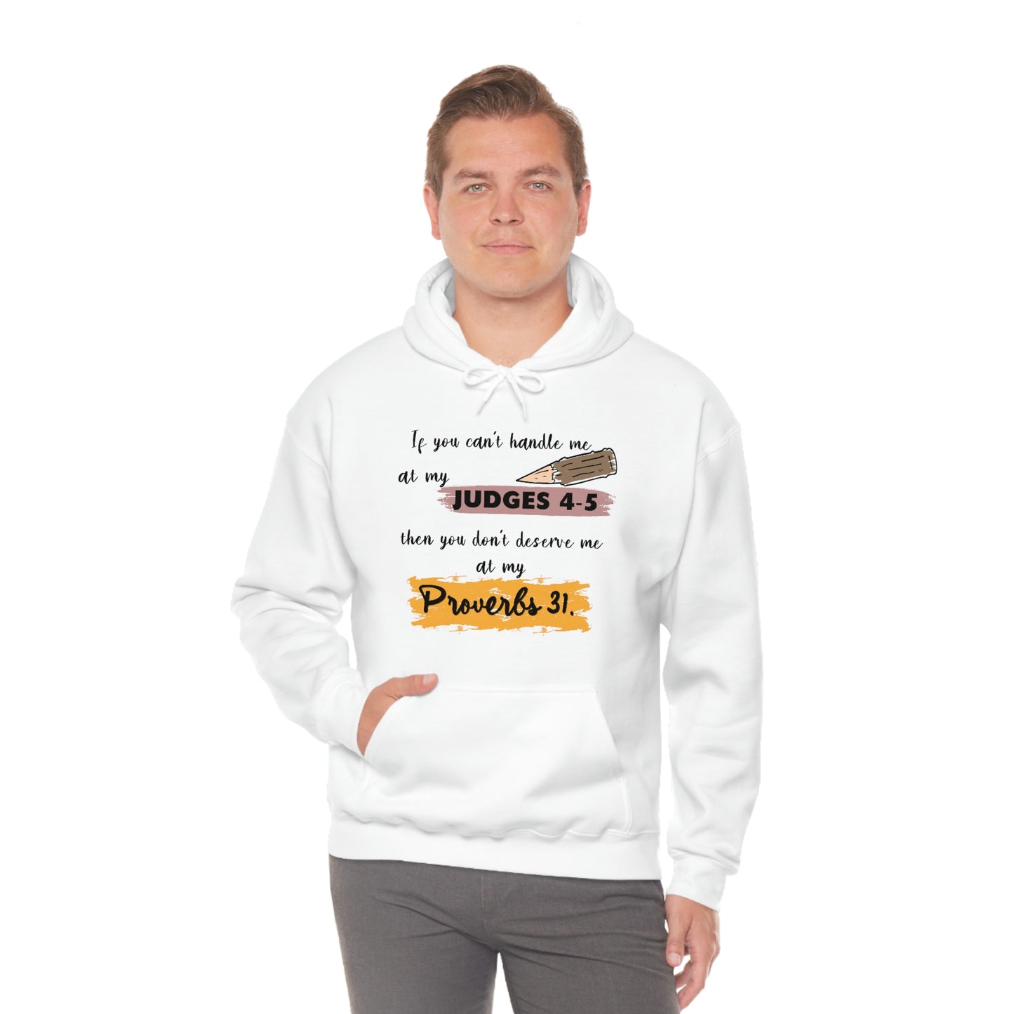 Women's Judges 4-5/Proverbs 31 (Black Text)  Heavy Blend™ Hooded Sweatshirt