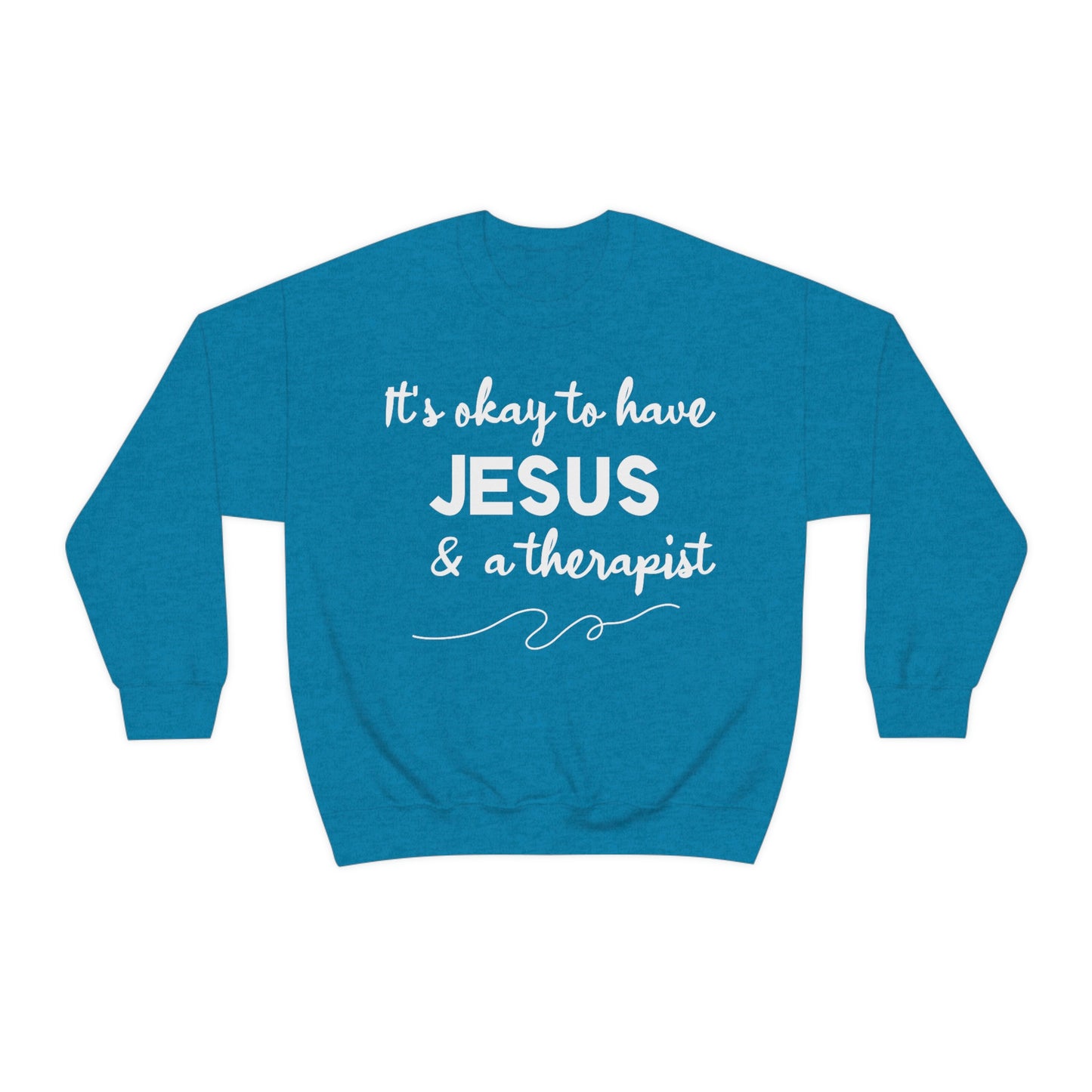 Women's Jesus & A Therapist (White Text) Heavy Blend™ Crewneck Sweatshirt