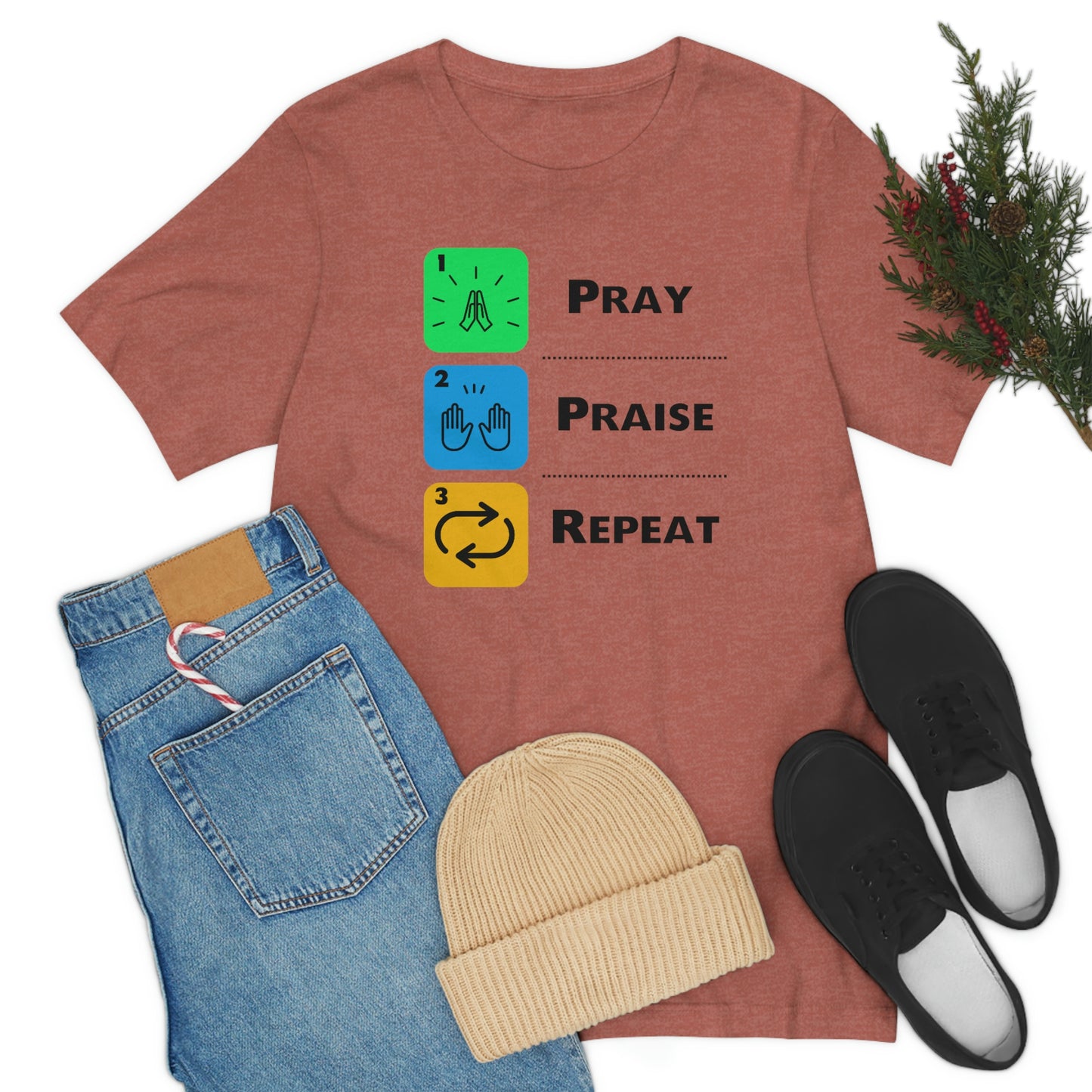 Unisex Pray, Praise, Repeat Short Sleeve T-Shirt (Palette 2)