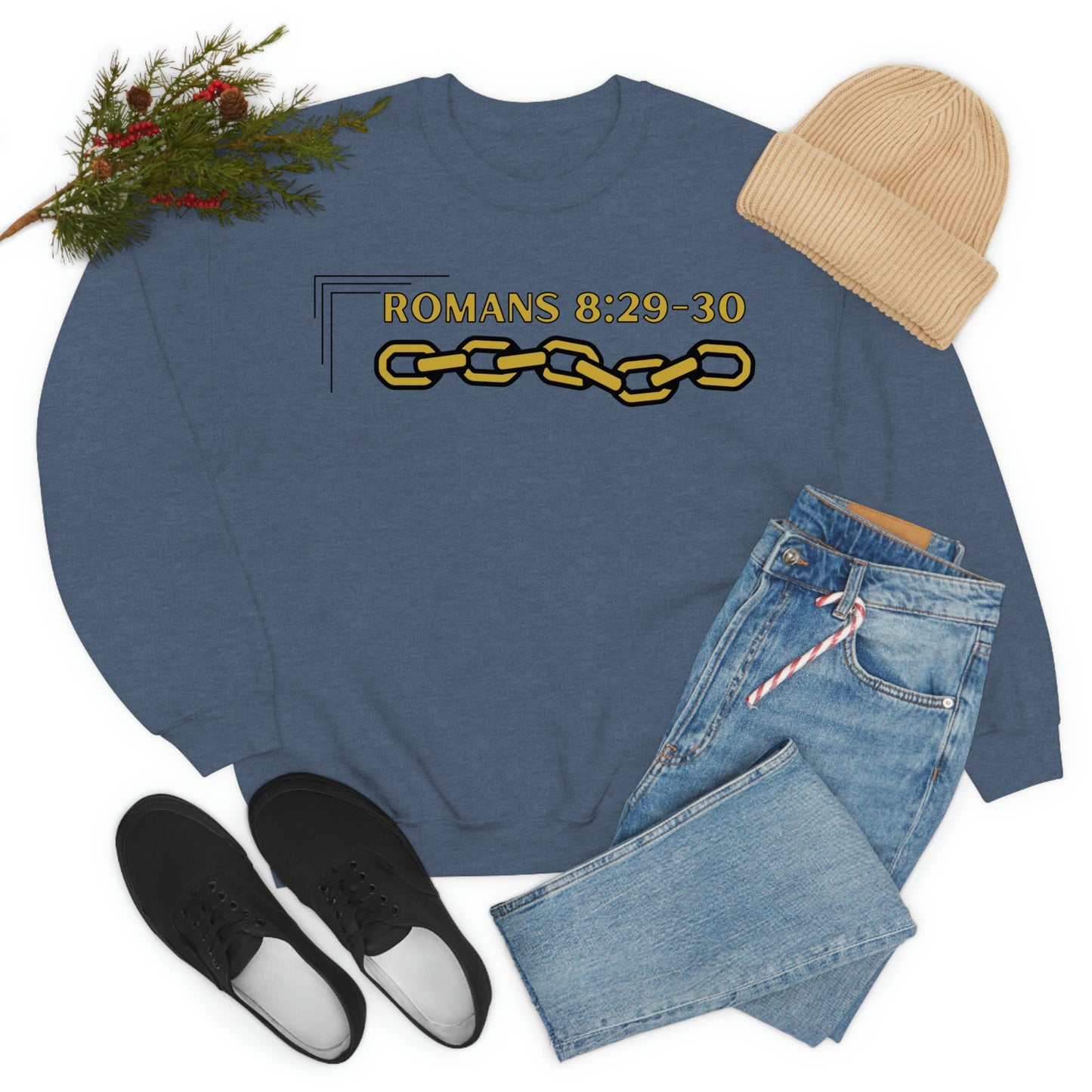 Unisex Golden Chain of Redemption (Romans 8:28-29) [Gold] Heavy Blend™ Crewneck Sweatshirt