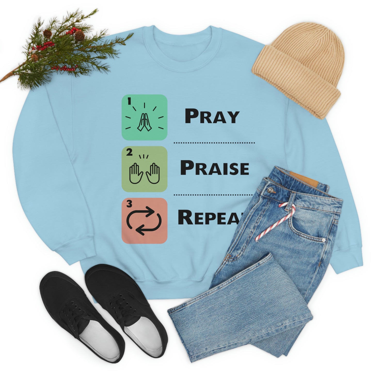 Unisex Pray, Praise, Repeat Heavy Blend™ Crewneck Sweatshirt (Palette 1)