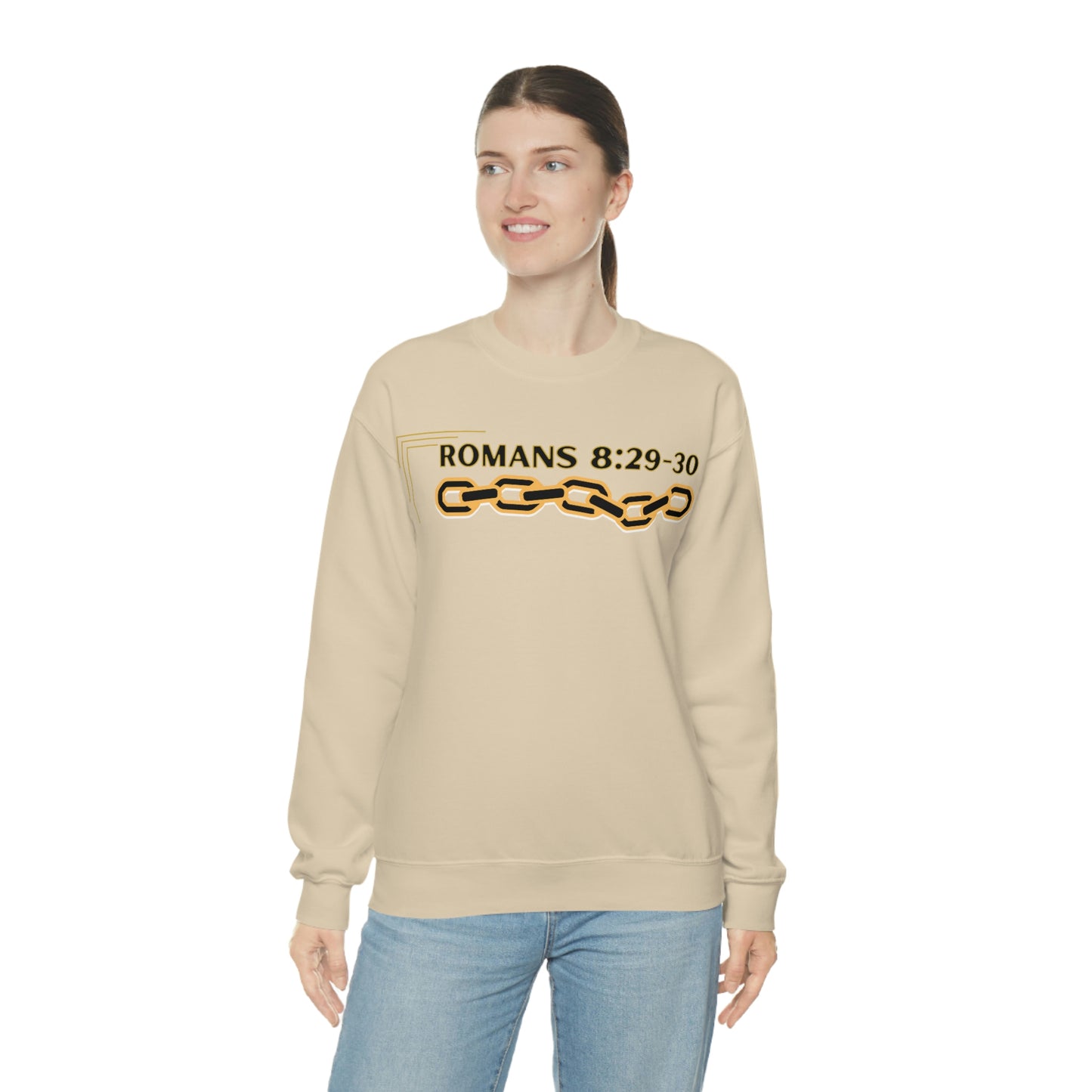 Unisex Golden Chain of Redemption (Romans 8:28-29) [Black] Heavy Blend™ Crewneck Sweatshirt