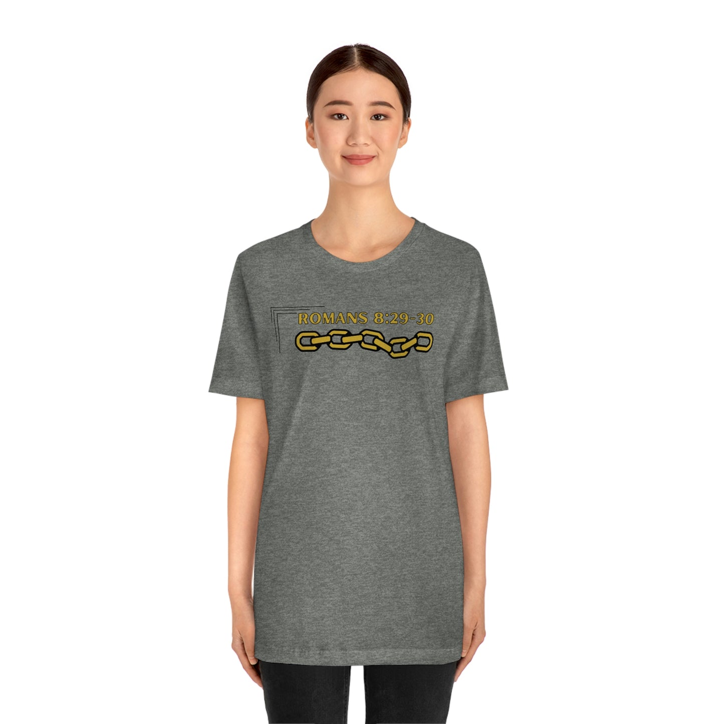 Unisex Golden Chain of Redemption (Romans 8:28-29) [Gold] Short Sleeve T-Shirt