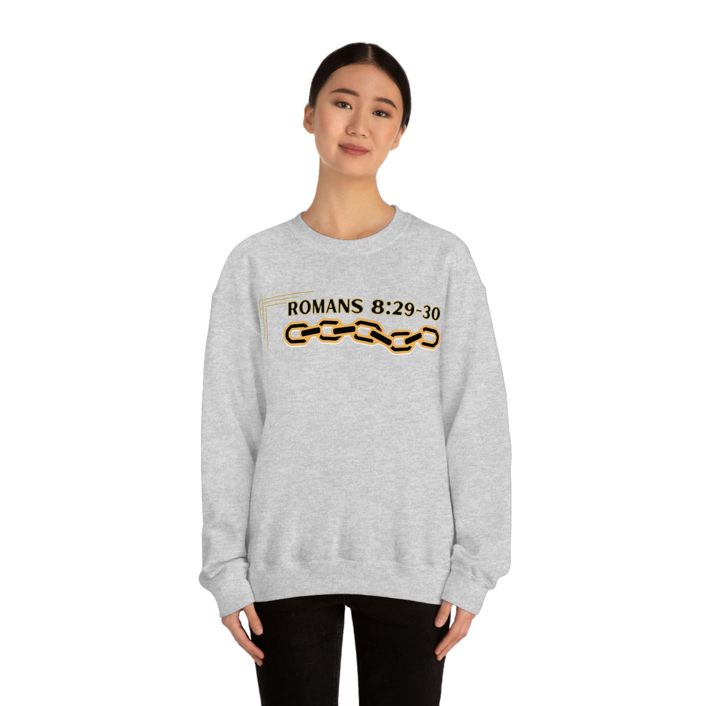 Unisex Golden Chain of Redemption (Romans 8:28-29) [Black] Heavy Blend™ Crewneck Sweatshirt