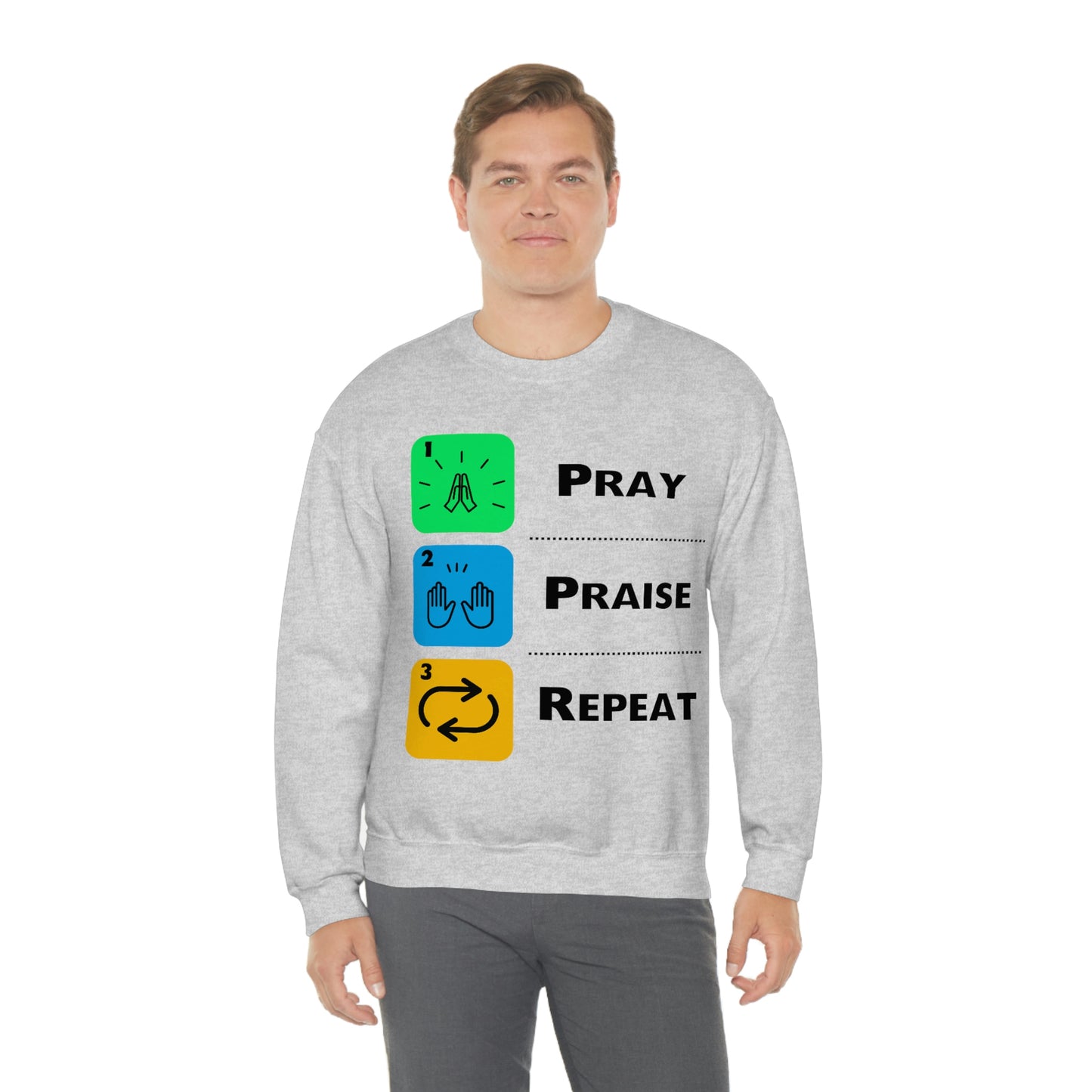 Unisex Pray, Praise, Repeat Heavy Blend™ Crewneck Sweatshirt (Palette 2)