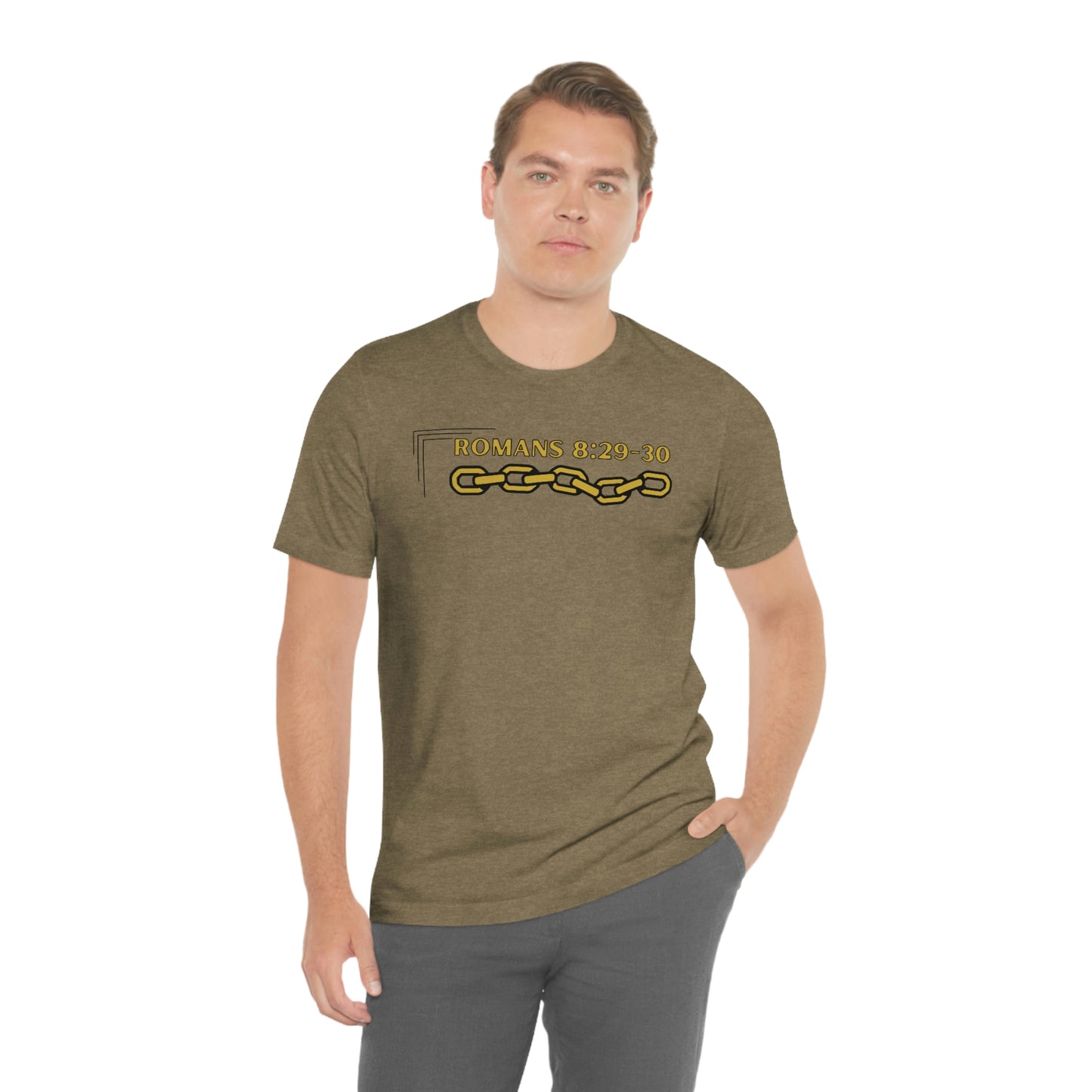 Unisex Golden Chain of Redemption (Romans 8:28-29) [Gold] Short Sleeve T-Shirt