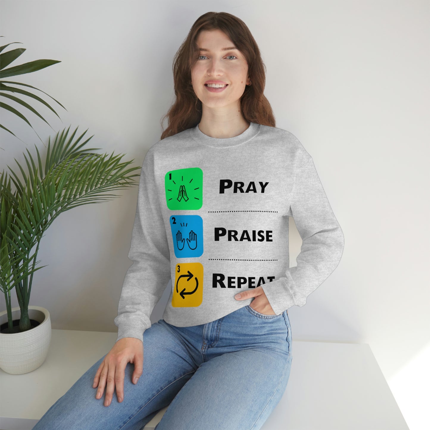 Unisex Pray, Praise, Repeat Heavy Blend™ Crewneck Sweatshirt (Palette 2)