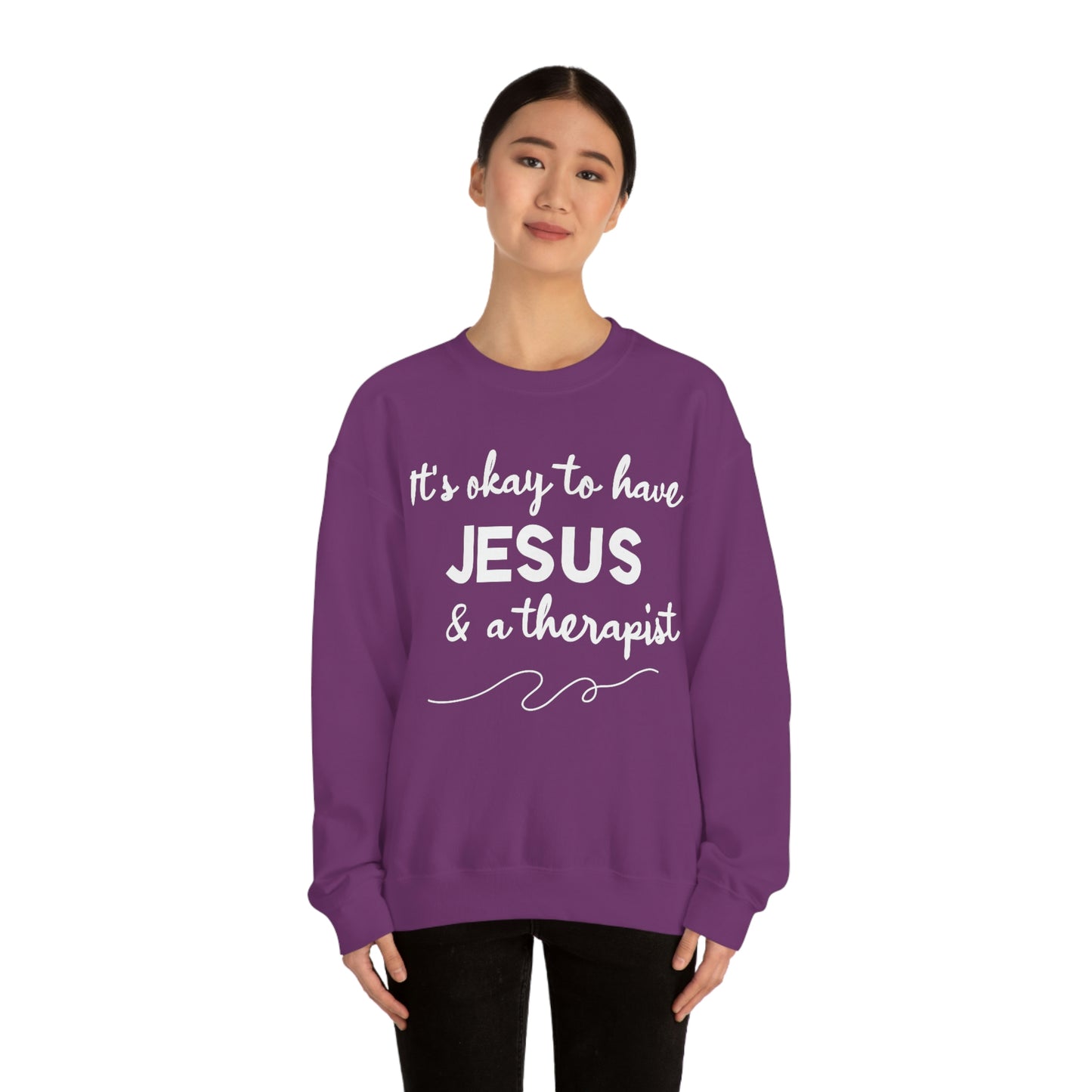 Women's Jesus & A Therapist (White Text) Heavy Blend™ Crewneck Sweatshirt