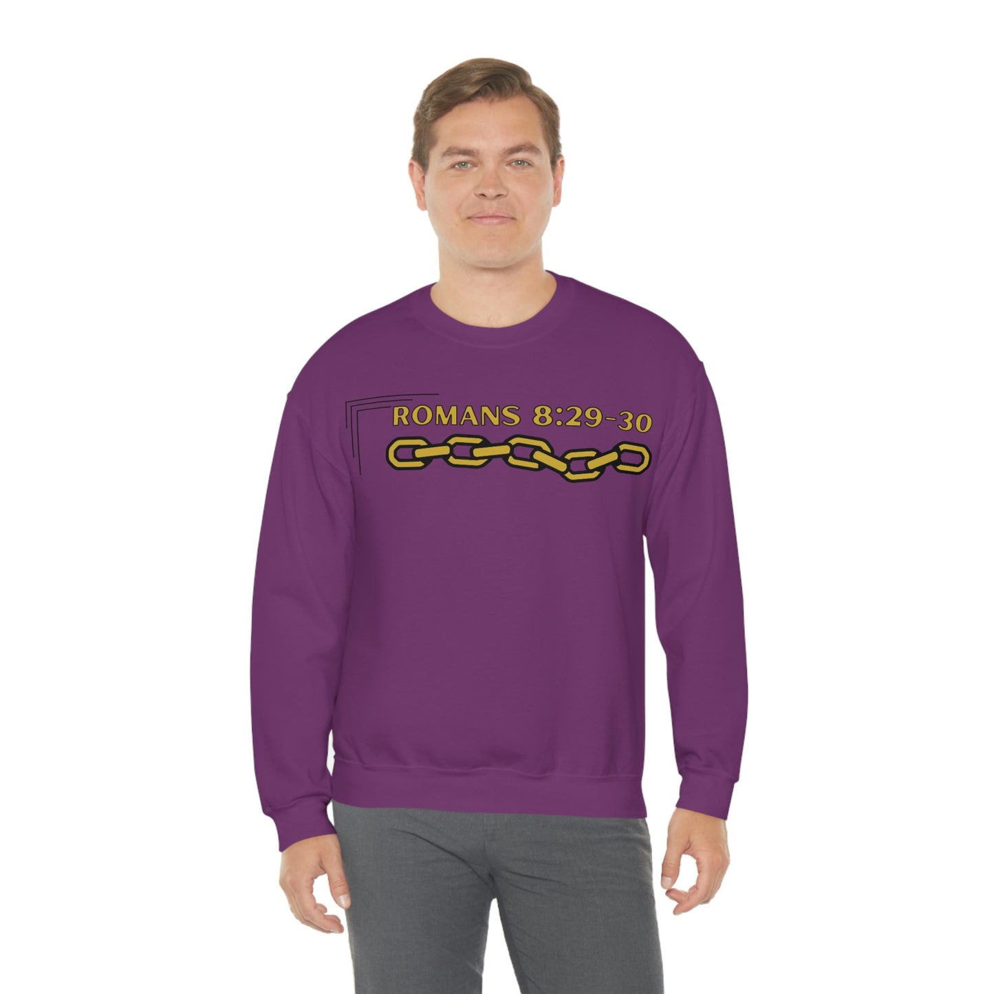 Unisex Golden Chain of Redemption (Romans 8:28-29) [Gold] Heavy Blend™ Crewneck Sweatshirt