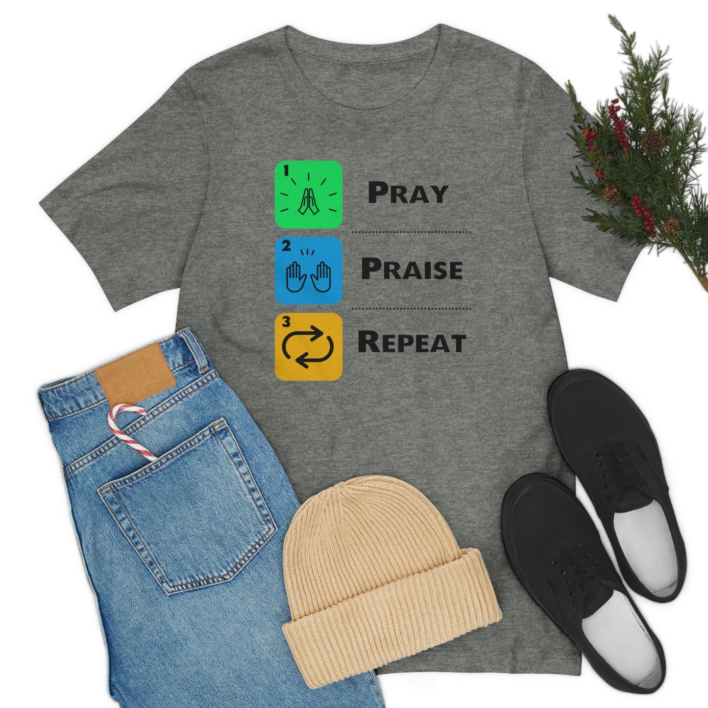 Unisex Pray, Praise, Repeat Short Sleeve T-Shirt (Palette 2)