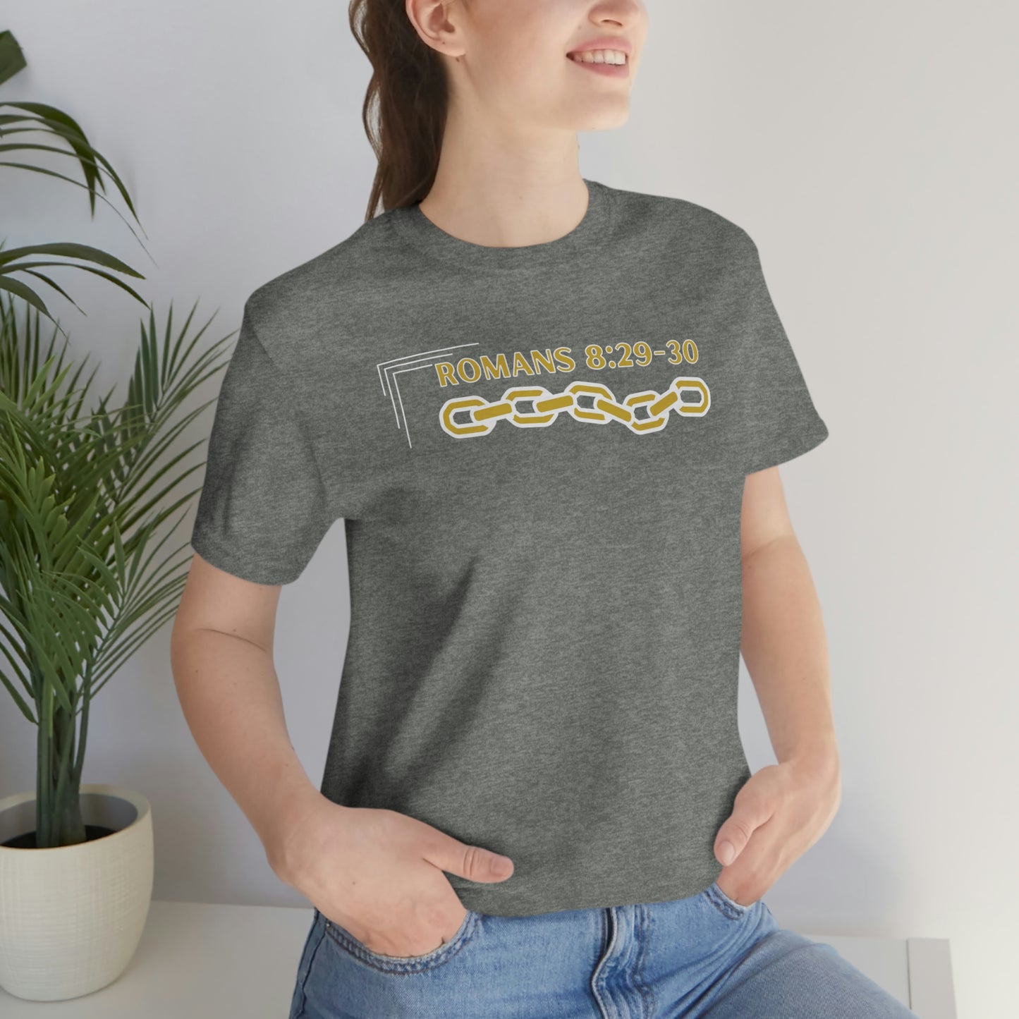 Unisex Golden Chain of Redemption (Romans 8:28-29) [White] Short Sleeve T-Shirt