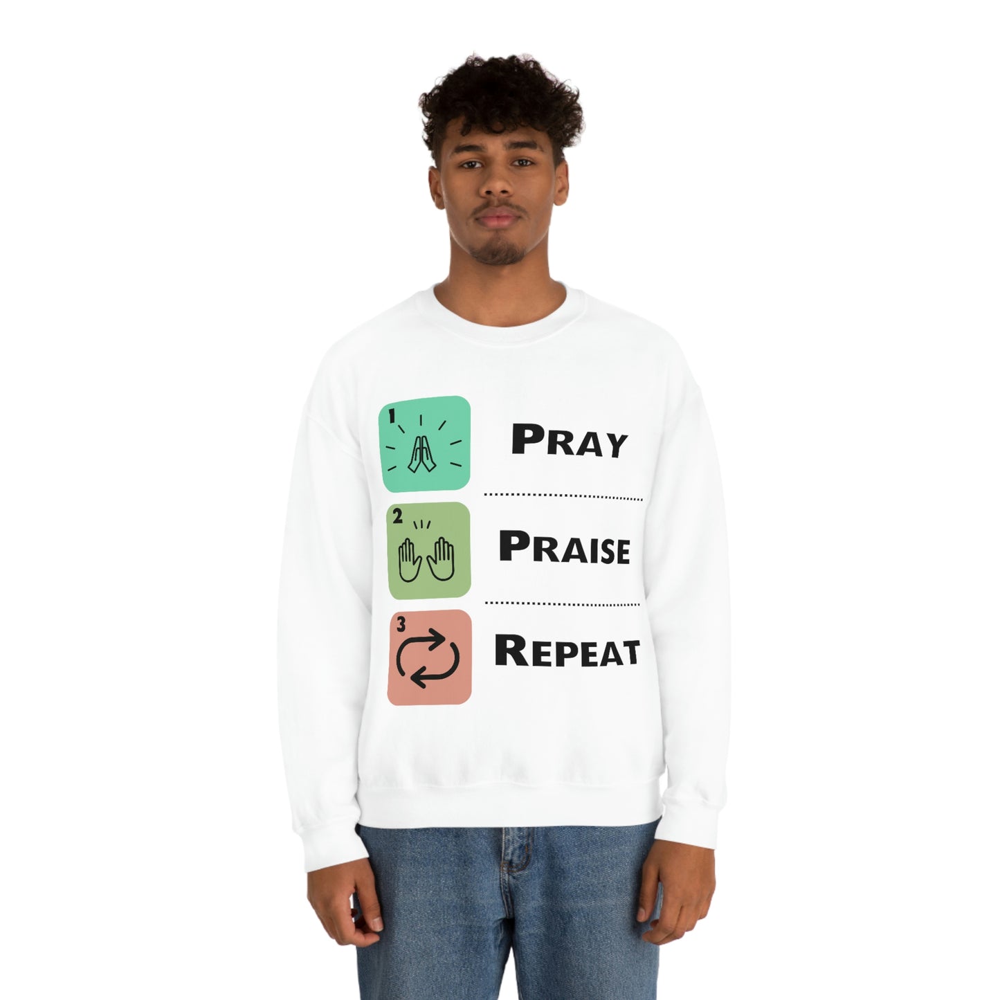 Unisex Pray, Praise, Repeat Heavy Blend™ Crewneck Sweatshirt (Palette 1)