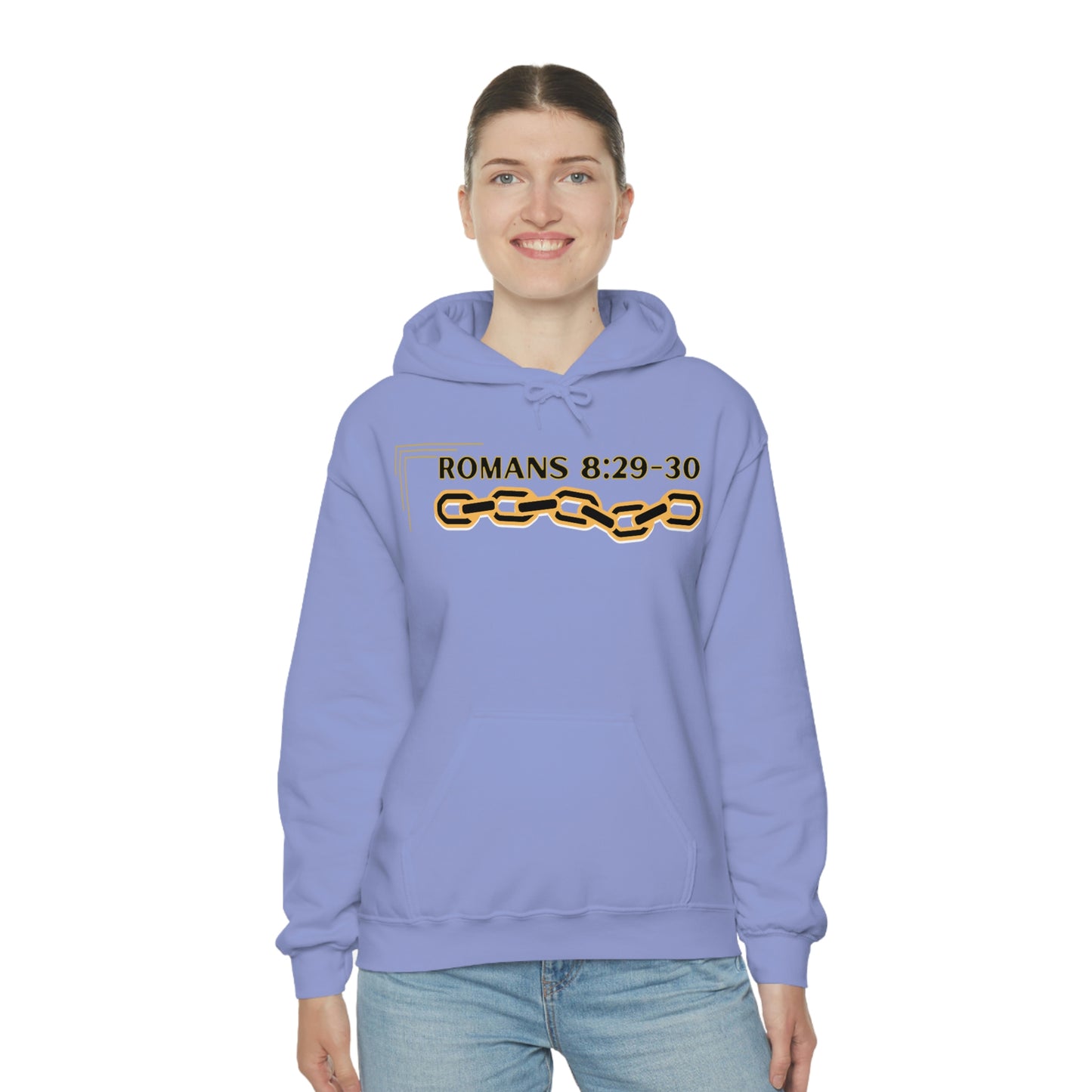 Unisex Golden Chain of Redemption (Romans 8:28-29) [Black] Heavy Blend™ Hooded Sweatshirt