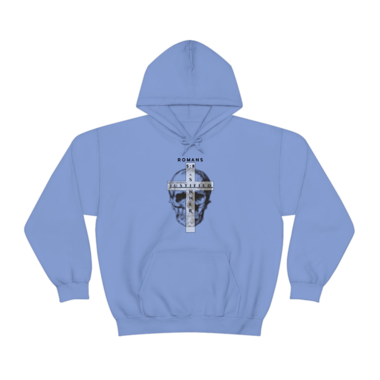 Men's Justified & Sinner (Romans 5:8) [Black Art] Heavy Blend™ Hooded Sweatshirt